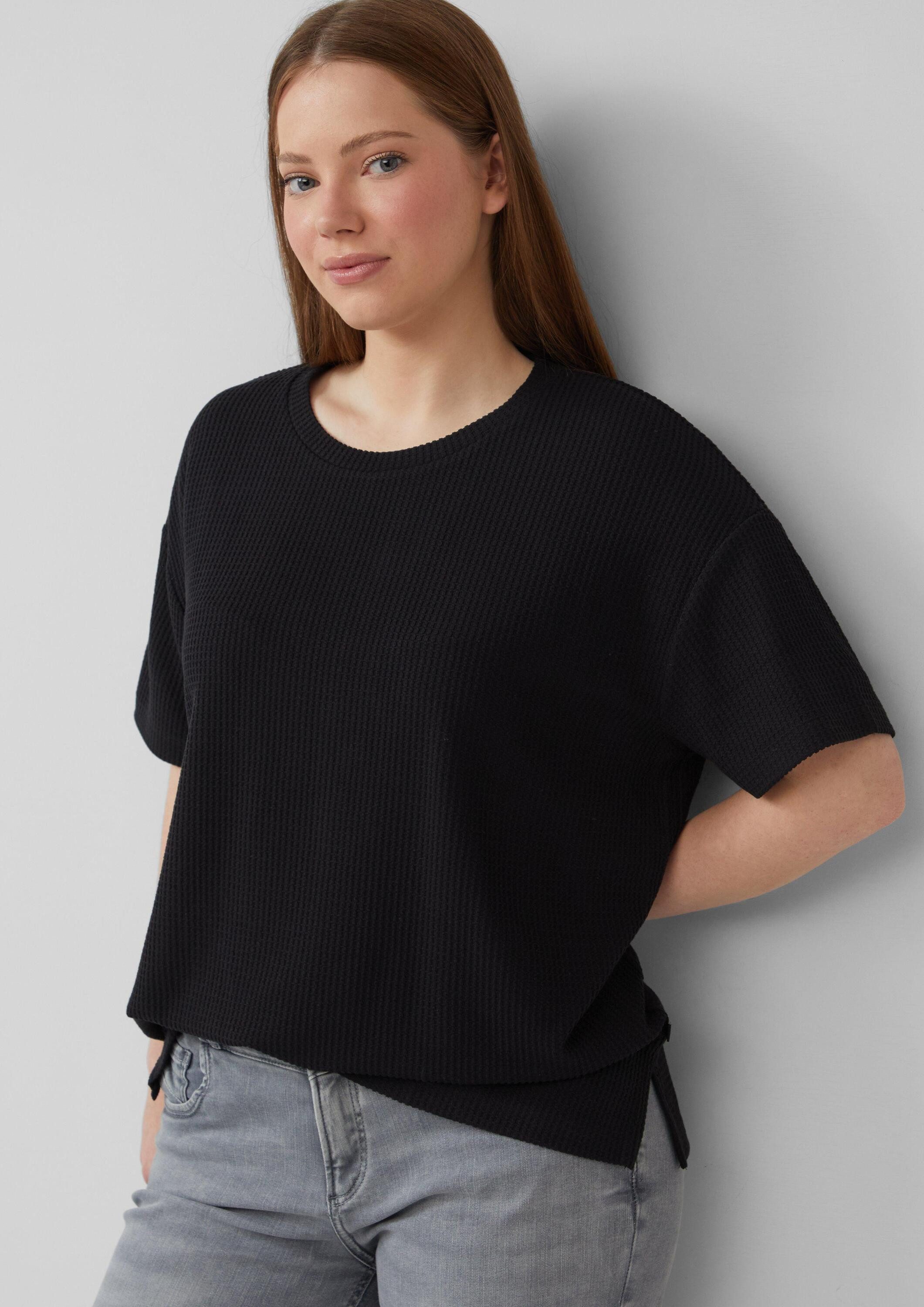 QS Kurzarmshirt T-Shirt Strukturiertes Shirt mit überschnittener Schulter günstig online kaufen