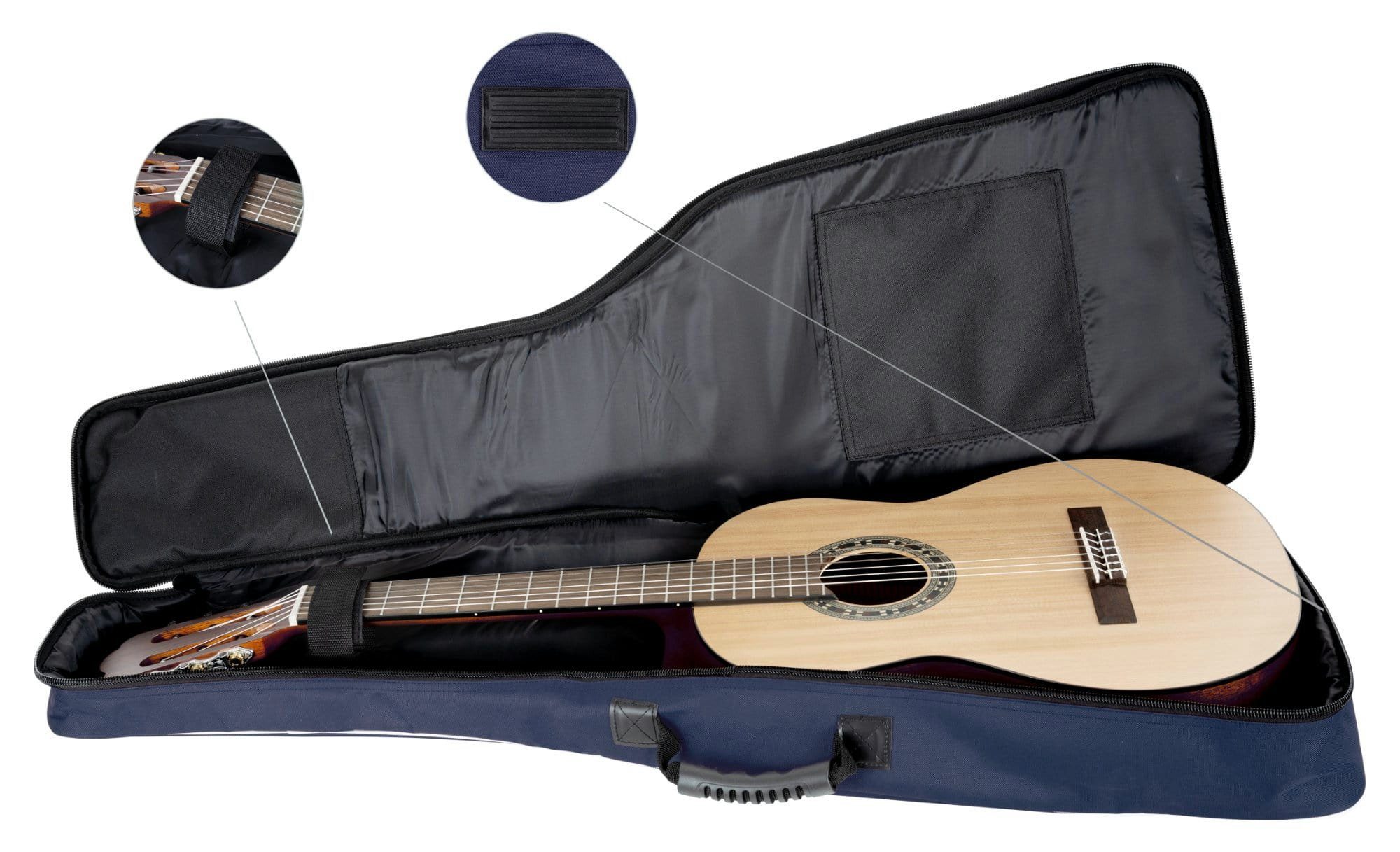(Gigbag Ergonomisch für Rocktile Fronttaschen Klassik-Gitarrentasche und Noten/Zubehör), mit geformter Gitarrentasche inkl. 3/4 7/8-Größe weicher Komfort-Griff Blau 2 Polsterung,