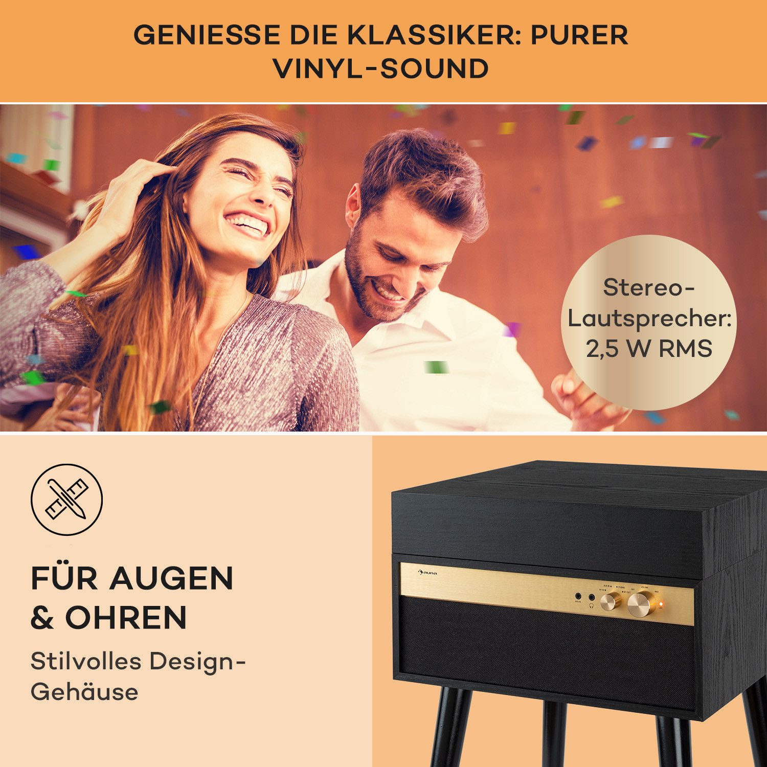 Auna Berklee TT Case Plattenspieler (Riemenantrieb, Bluetooth, Bluetooth lautsprecher Kopfhöreranschluss AUX IN Schwarz) – Bild 3 von 5