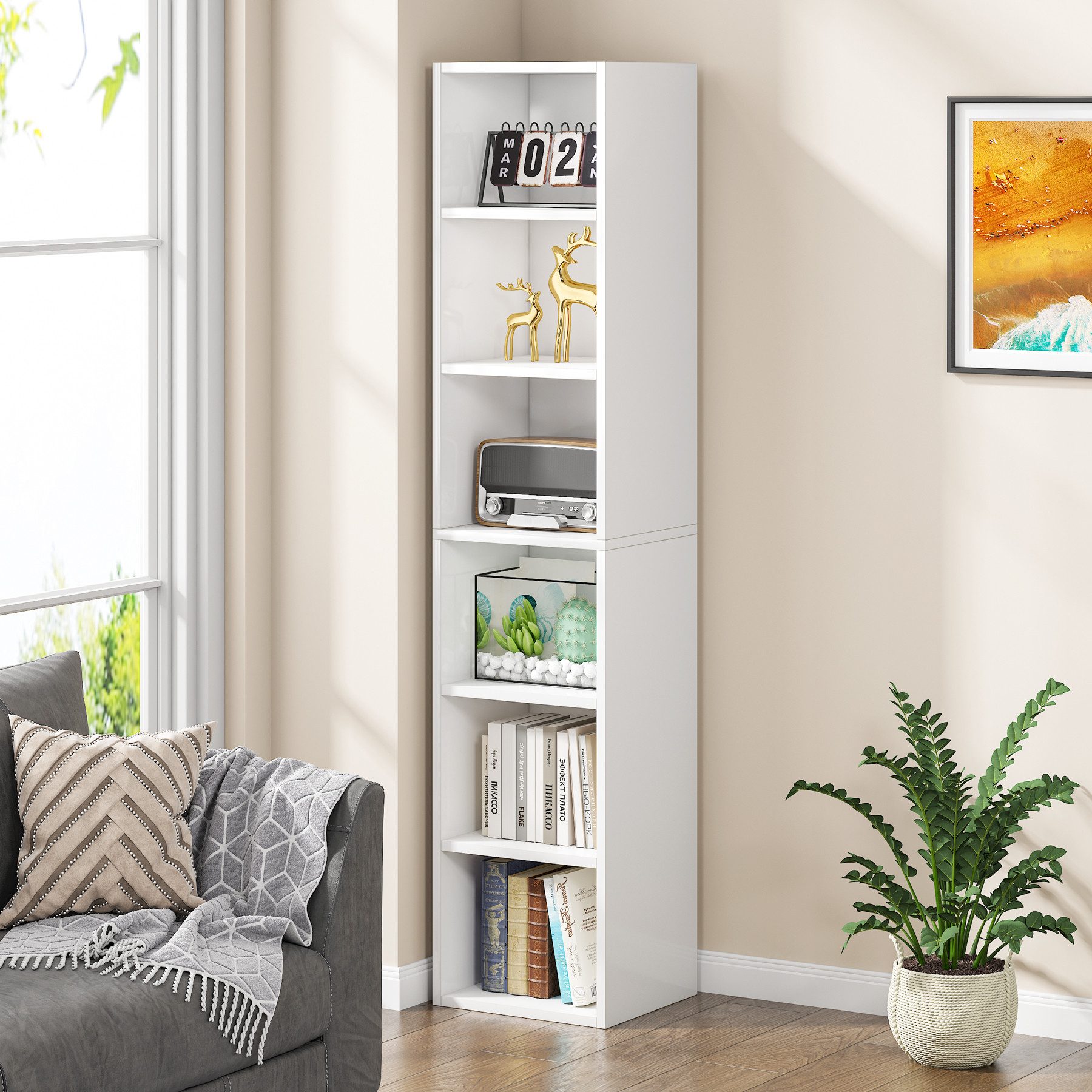 Tribesigns Bücherregal 180cm schmales Bücherregal, 6 günstig online kaufen