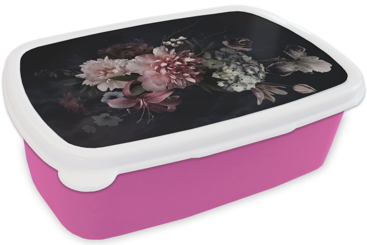 MuchoWow Lunchbox Blumen für Kunststoff, Brotbox - Mädchen, Pastell (2-tlg), Erwachsene, Weiß, - Kunststoff Snackbox, Kinder, Brotdose Vintage Rosa - 
