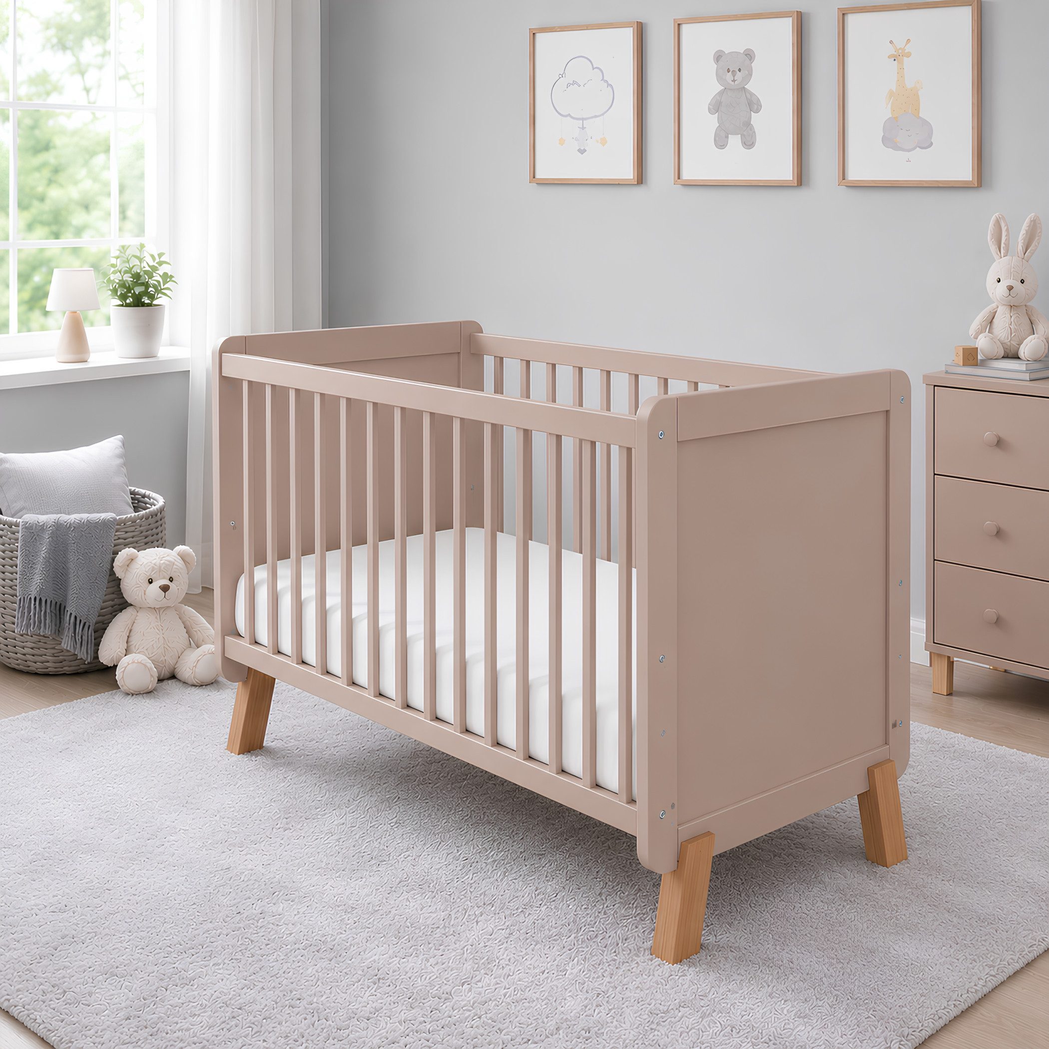 Baby-Delux Babybett Lou Schutzgitter umbaubar, Kinderbett Gittebett 60x120 Barriere Matratze