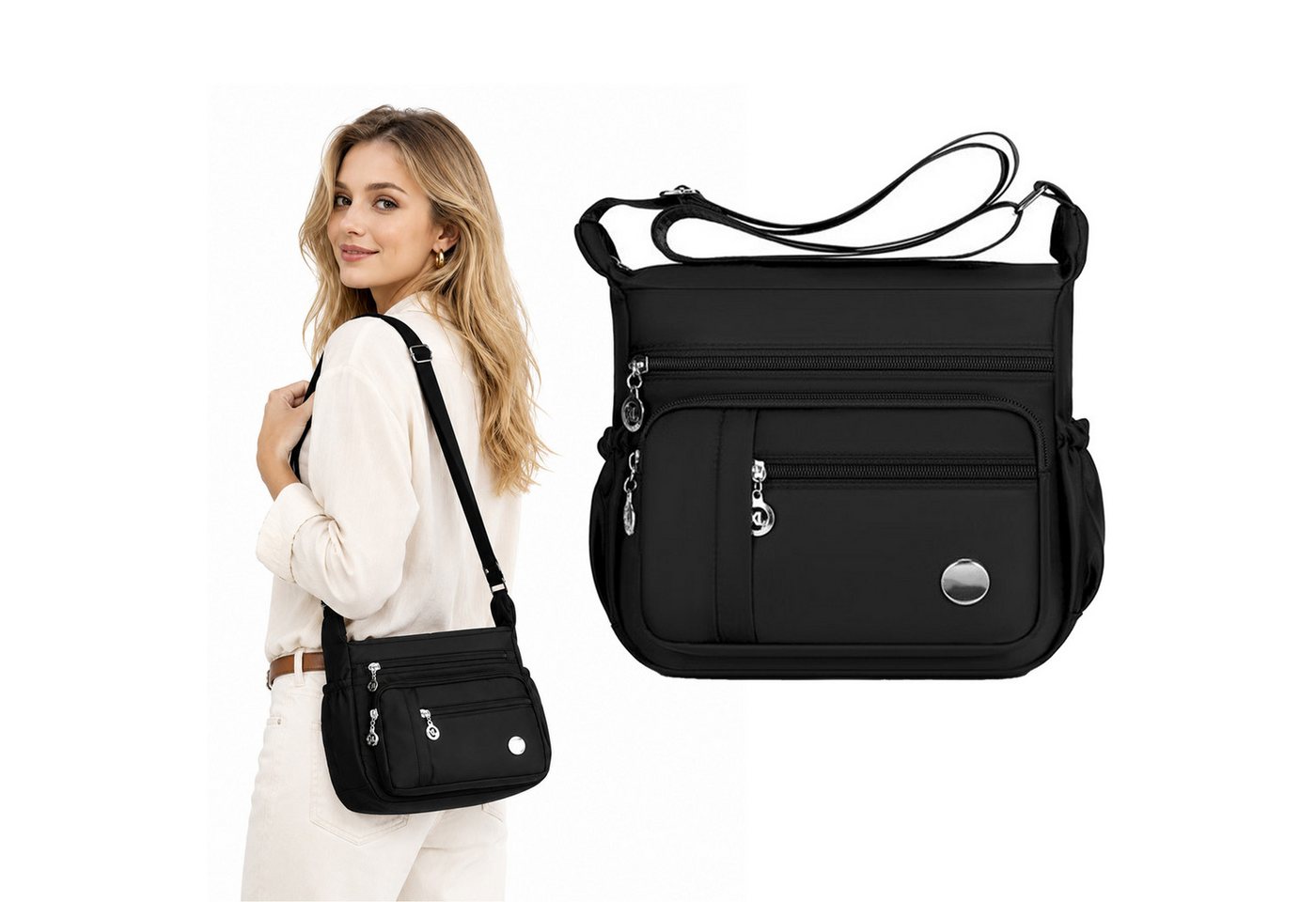 Mutig Schultertasche Umhängetasche Damen, Wasserdicht Nylon Schultertasche (Mehrfachtasche Handtasche mit RFID Geldbörse, Crossbody, Schultertasche, Freizeit, Vintage Einfarbige), Geldgürtel für Camping Wandern Fitness Fahrrad