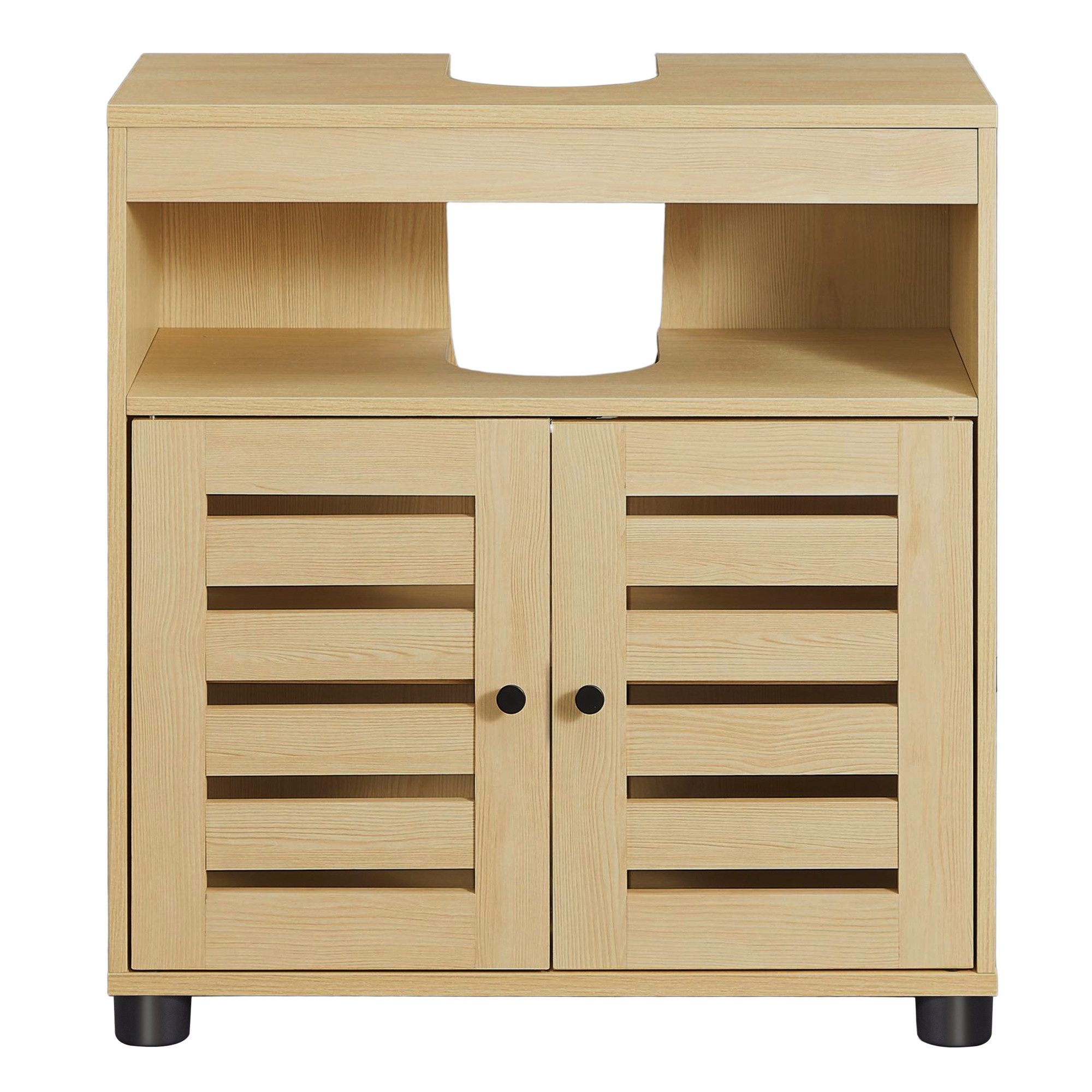 VASAGLE Waschbeckenunterschrank Badezimmerschrank Aufbewahrungsschrank Breite 60cm, mit 2 Lamellentüren, verstellbares Brett – Bild 2 von 5