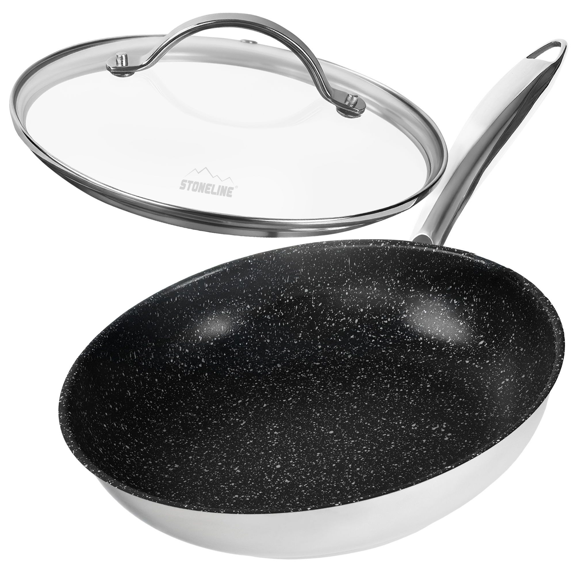 STONELINE Bratpfanne Edelstahl Pfanne 24 cm, mit Deckel, Edelstahl