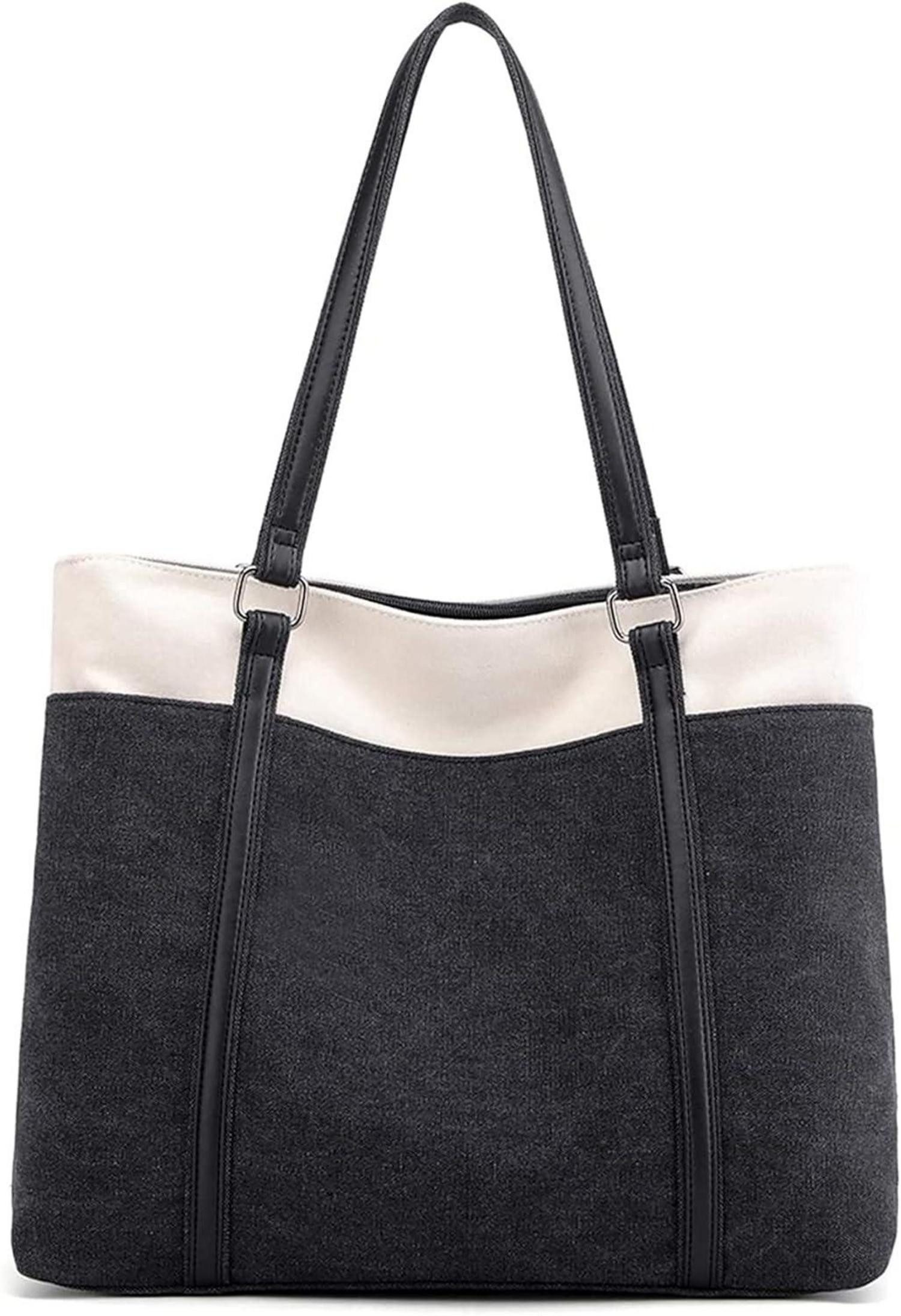 Handtasche Damen Canvas Schultertasche Shopper Groß Schwarz Elegant