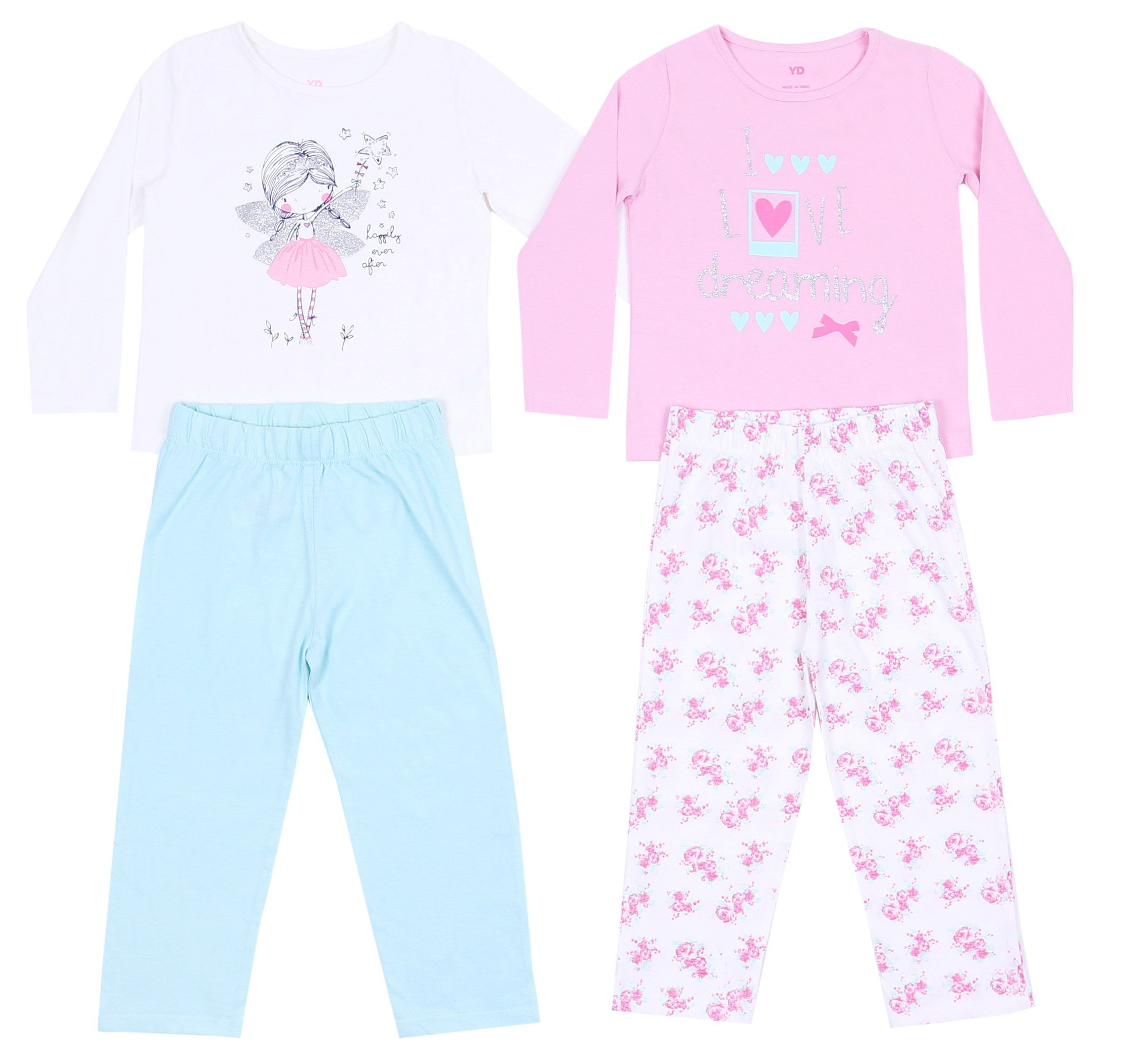 Schlafanzug 2x Pastellfarbener Schlafanzug-set - Blumen 4-5 Jahre