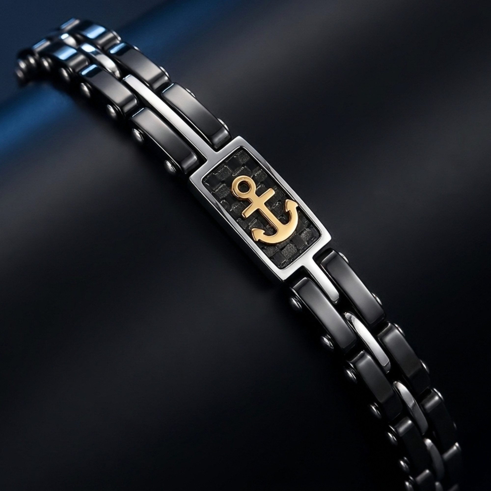 UNIQAL.de Edelstahlarmband Unisex ANCORA BLACK – Carbonfaser & Edelstahl mit Ankermotiv (mit markanter Carbonstruktur und maritimer Symbolik, inkl. Schmuckverpackung), wasserbeständig, hautfreundlich und antiallergisch