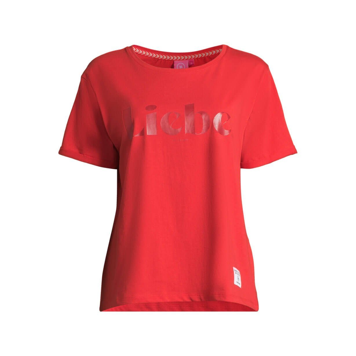 salzhaut T-Shirt Damen Kurzarm-Shirt Moratz mit Front-Beflockung Liebe aus Baumwolle chilli red