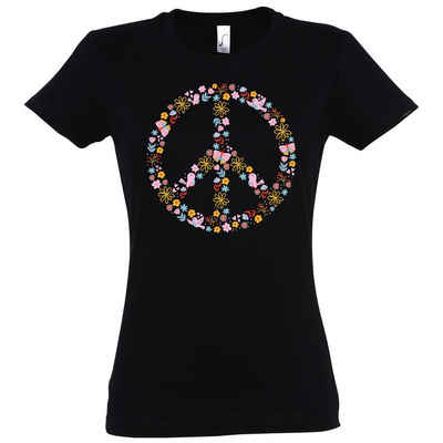 Youth Designz T-Shirt Peace Flowers Damen Shirt mit Trendigem Retro Look