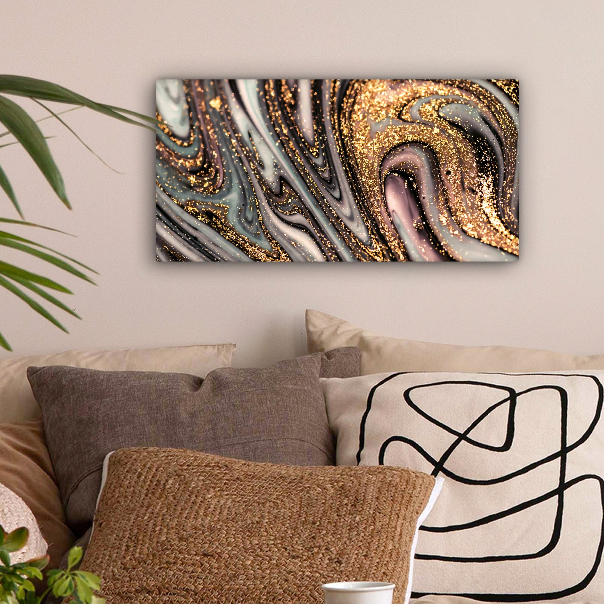 OneMillionCanvasses® Leinwandbild Panorama Marmoroptik - Gold - Glitter - L günstig online kaufen