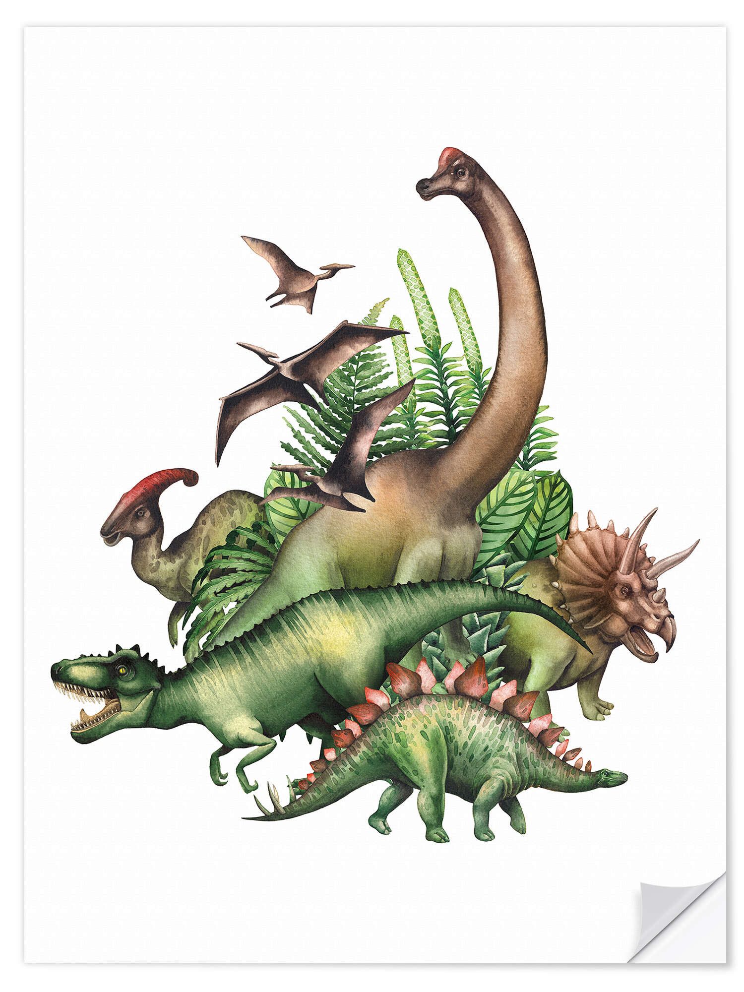 Posterlounge Wandfolie Editors Choice, Dinosaurier im Dschungel, Jungenzimmer Illustration