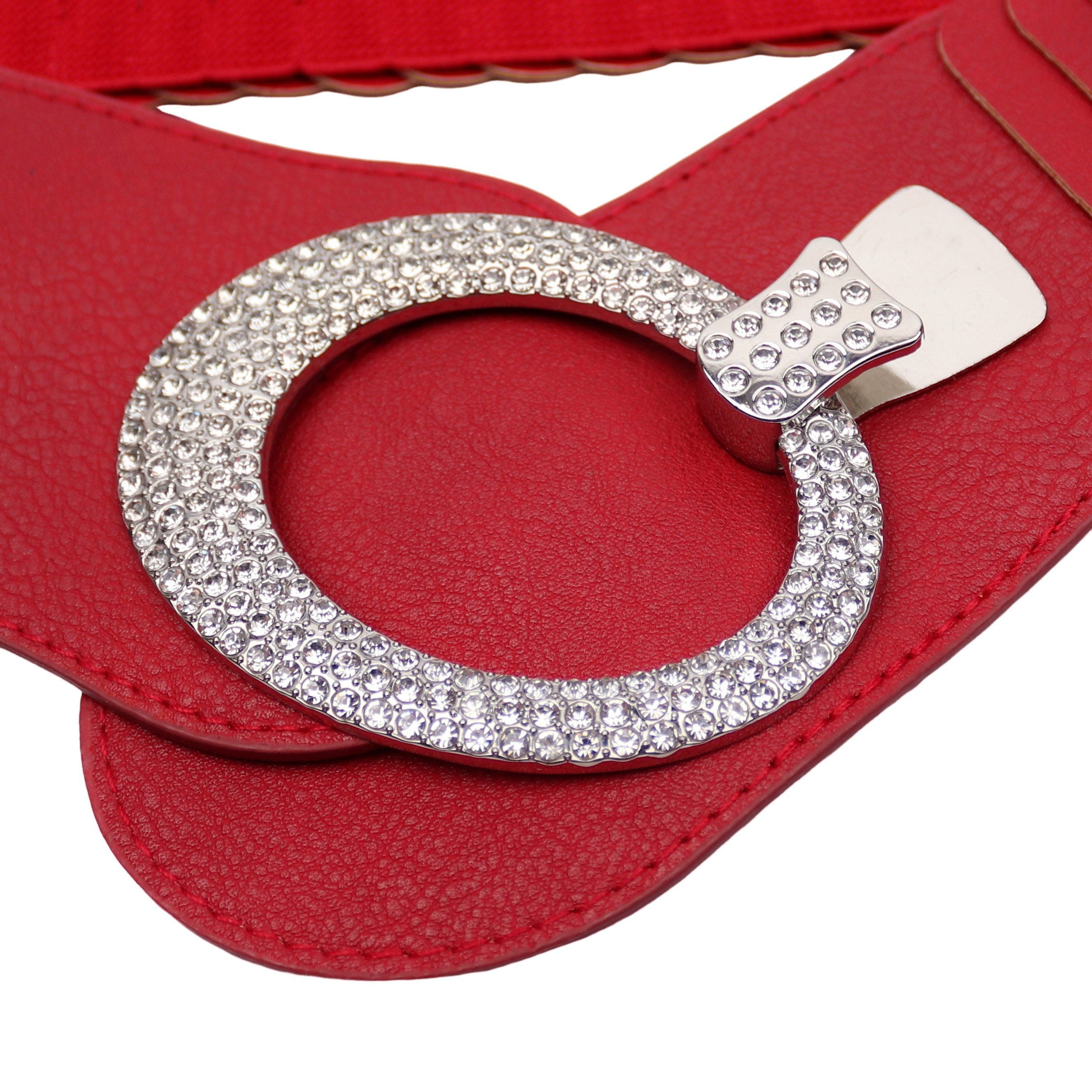 MIRROSI Taillengürtel breit 6cm für Taillenumfang 85 bis 110cm,mit Strass ONESIZE (Unifarben, Angenehmes Tragesgefühl) Breiter Stretch Gürtel – Bild 2 von 5
