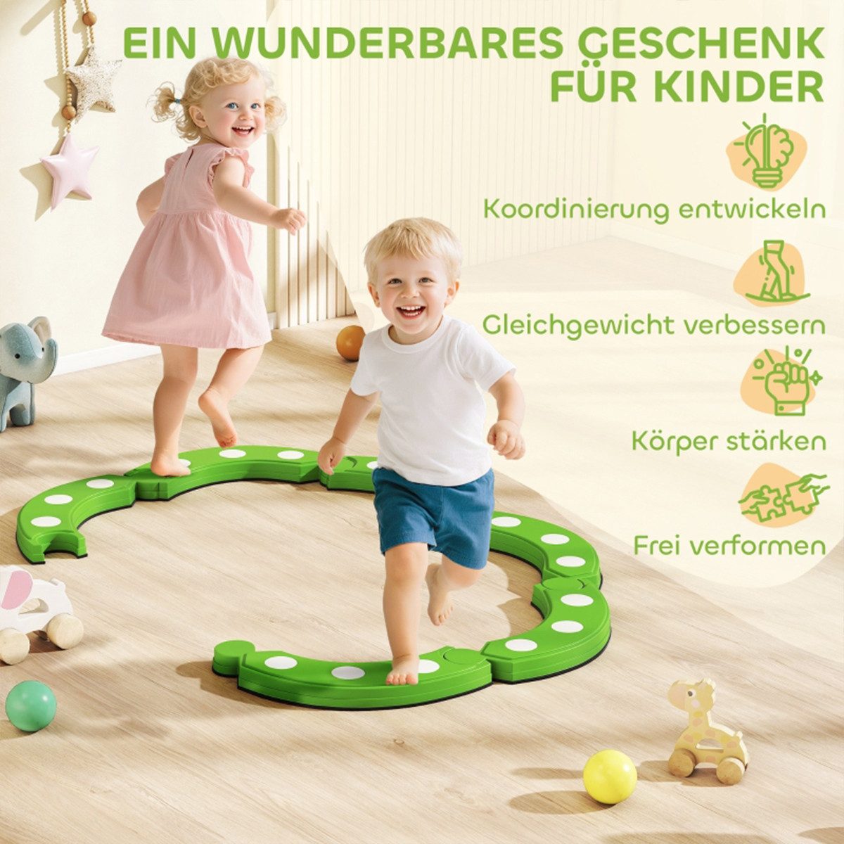 XDeer Balance Board Ständer Balancetrainer mit 6 gebogene Segmente und sensorische, (Erhebungen Balancierbalken bis 50 kg Tragkraft Grün)
