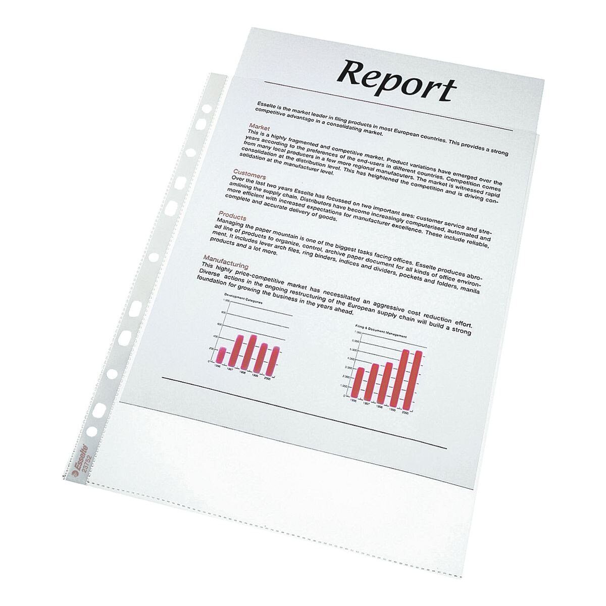 ESSELTE Prospekthülle Standard, 100 Stück, genarbt, Format A4, Universallochung, oben offen