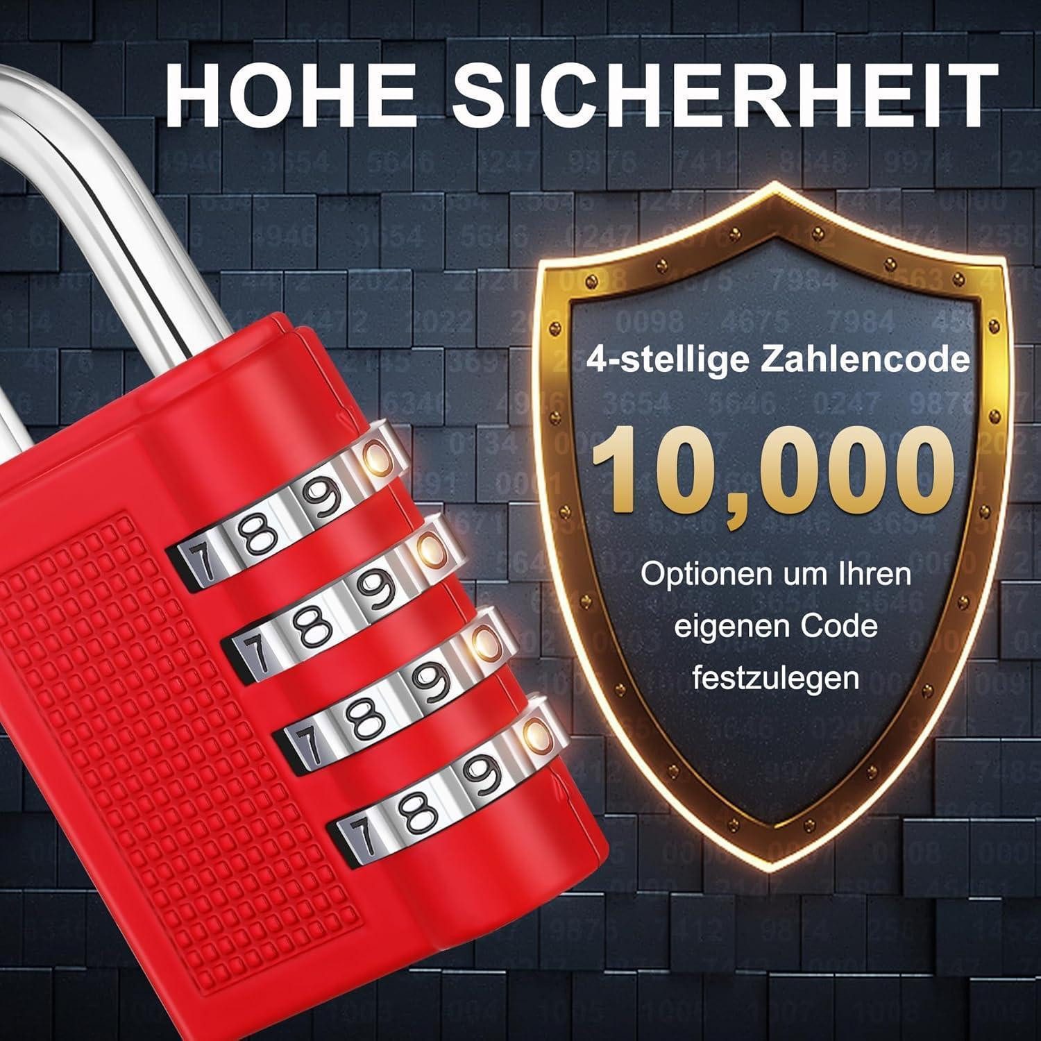 LuxusKollektion Vorhängeschloss Vorhängeschloss Zahlenschloss 4stellig Spindschloss 2p Rot