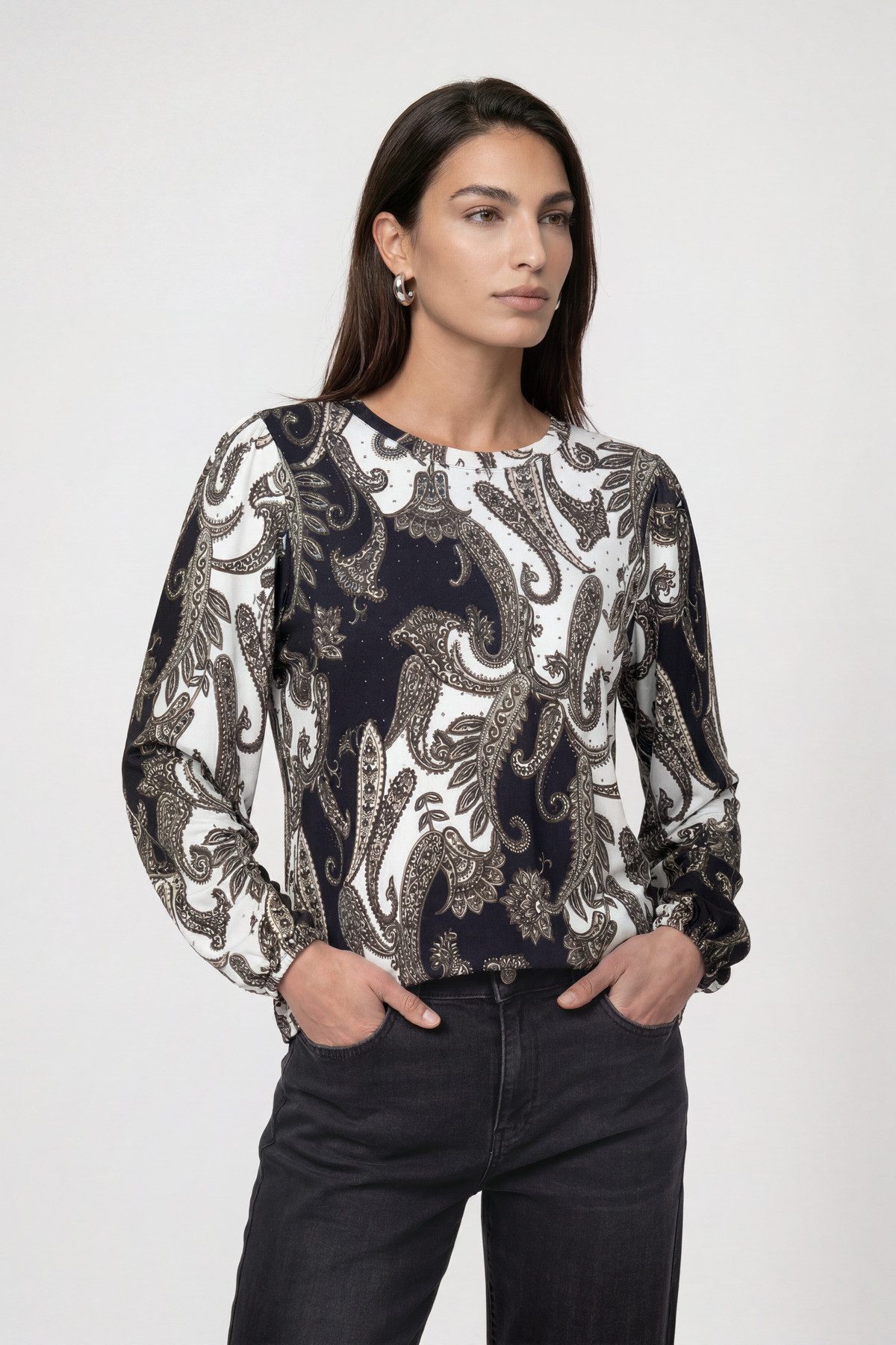Monari Langarmshirt Shirt Paisley allover Regular fit mit Paisleymuster