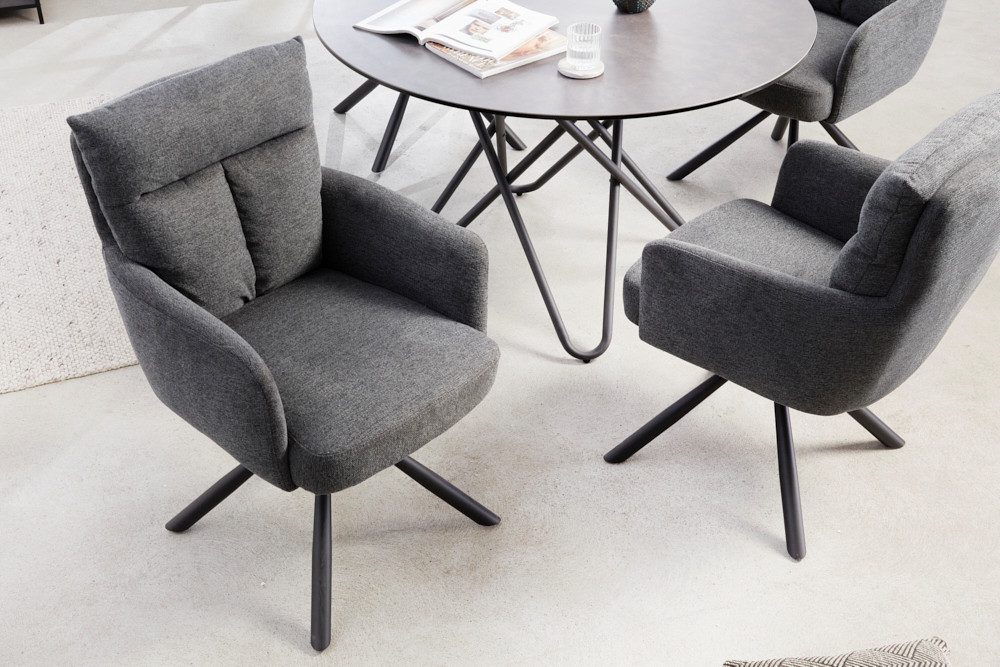 riess-ambiente Polsterstuhl BIG GEORGE grau – 360° drehbar, mit Armlehnen & Federkern (Einzelartikel, 1 St), Strukturstoff & stabiles Metallgestell - ideal für Esszimmer oder Büro