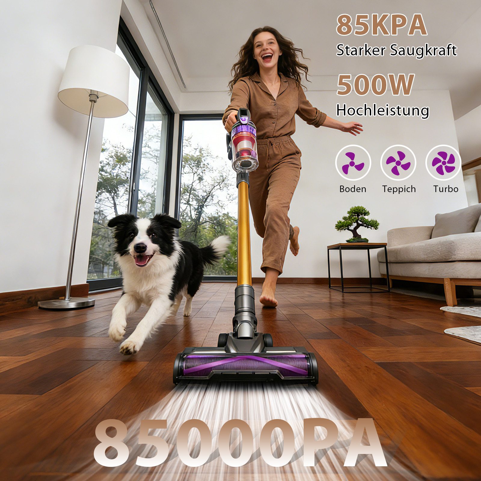 Grenintol Akku-Hand-und Stielstaubsauger 85000Pa Akku Staubsauger,Akku Handstaubsauger,Akkusauger Kabelloser, 500 W, beutellos, AkkuStaubsauger 500W,Handstaubsauger mit 4 Saugstufen,60 Min Laufzeit