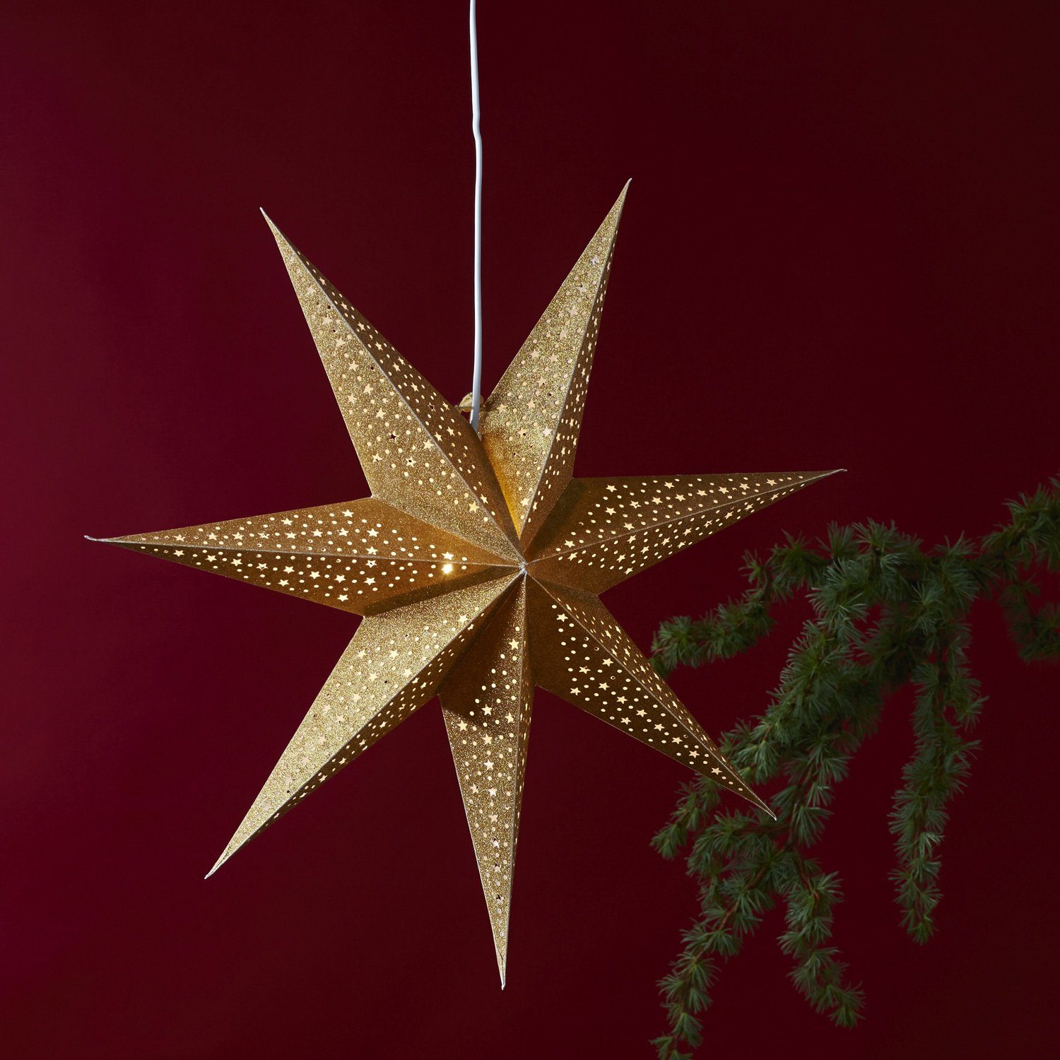STAR TRADING LED Stern Papierstern Weihnachtsstern Leuchtstern hängend 7-zackig D: 60cm gold