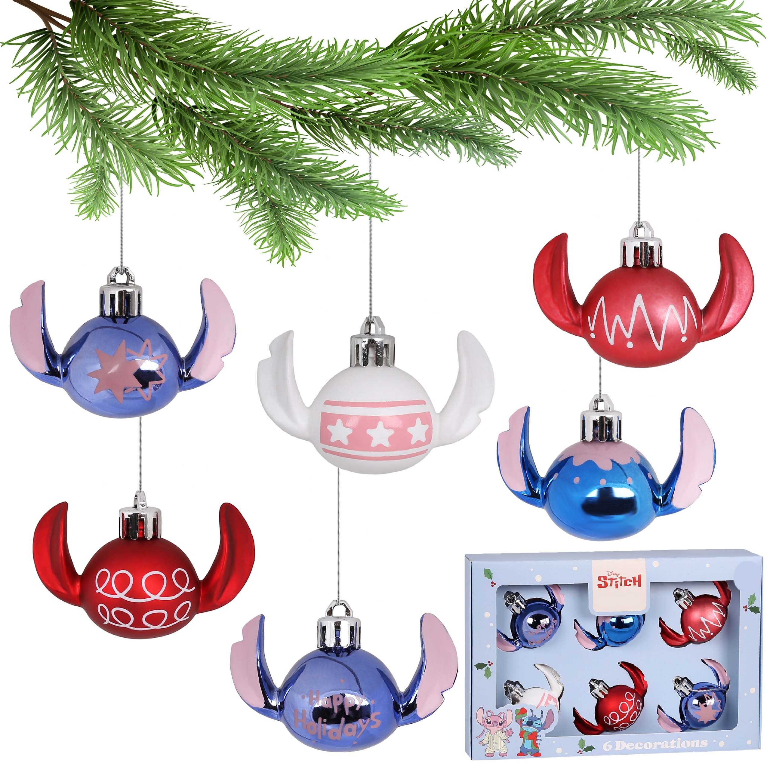 Disney Weihnachtsbaumkugel DISNEY Stitch Weihnachtsbaumkugeln UNZERBRECHLICH KUNSTSTOFF 6 Stück