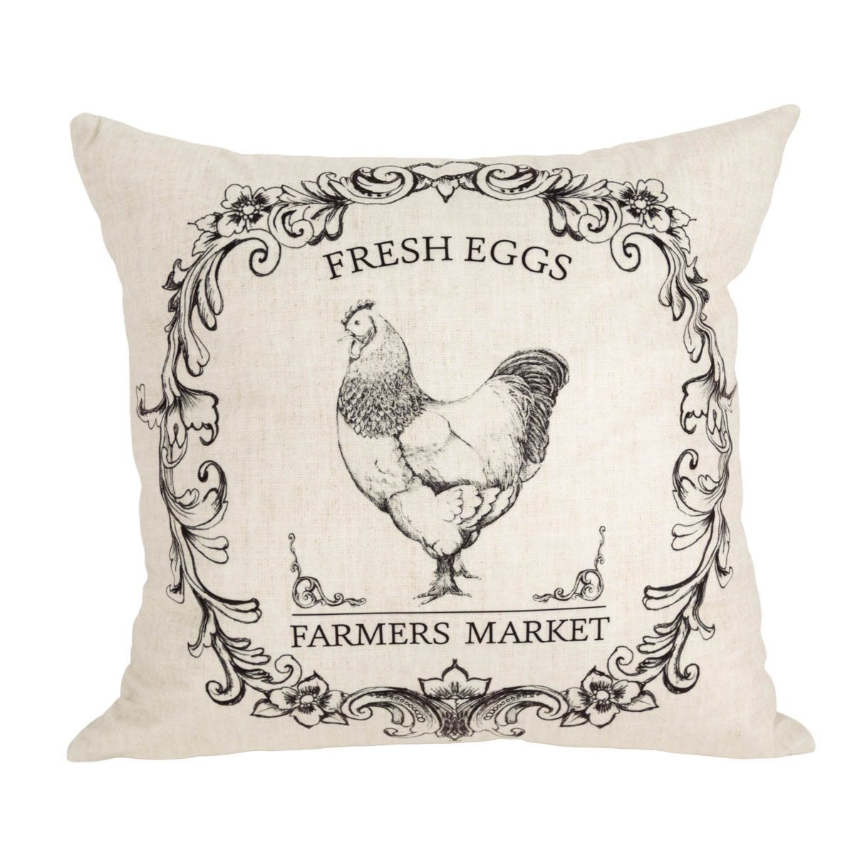 Clayre & Eef Dekokissen Kissenhülle Vintage Hahn Farmers Market beige 45x45 cm