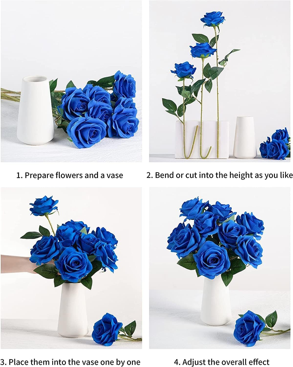 Gefälschte Rose Seidenrosen, Langer Party DIY Mutoy, Tisch Blau Dekor Blumen Herzstück für Hochzeitsstrauß Stiel 10pcs Kunstblume Wohnkultur Künstliche