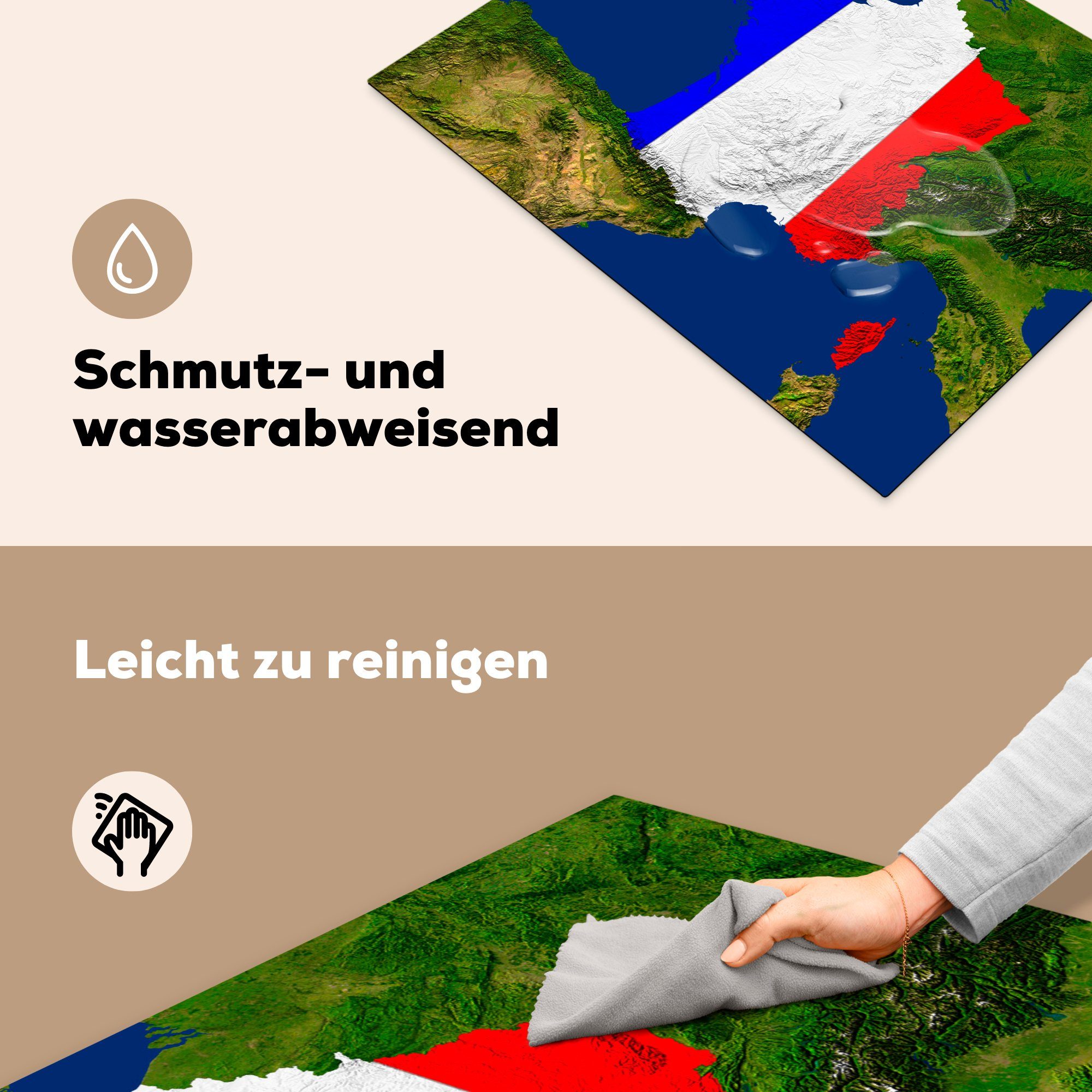 MuchoWow Herdblende-/Abdeckplatte Satellitenbild (1 der Landes, Schutz 71x52 Frankreich von Ceranfeldabdeckung des Flagge für cm, die Vinyl, mit Induktionskochfeld tlg), küche