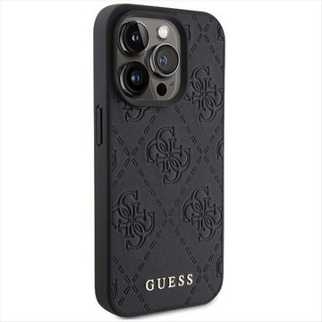 Guess Smartphone-Hülle Guess Apple iPhone 15 Pro Schutzhülle Case Leather 4G Stamped Schwarz