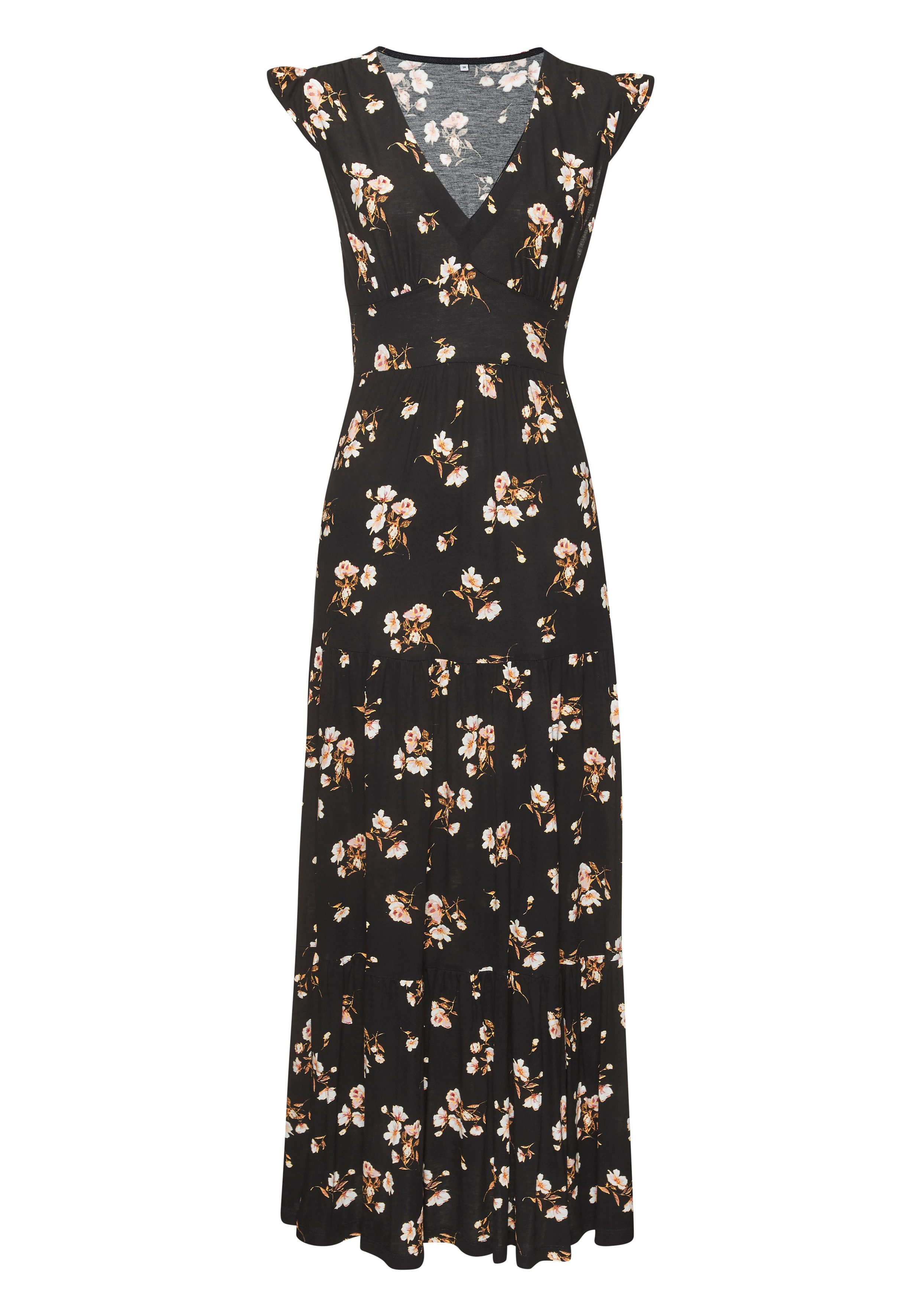 Vivance Maxikleid mit V-Ausschnitt, langes Jerseykleid mit Blumendruck. € 49,99
