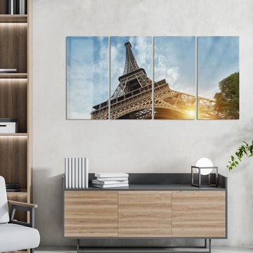 DEQORI Glasbild 'Am Fuße des Eiffelturms', 'Am Fuße des Eiffelturms', Glas Wandbild Bild schwebend modern