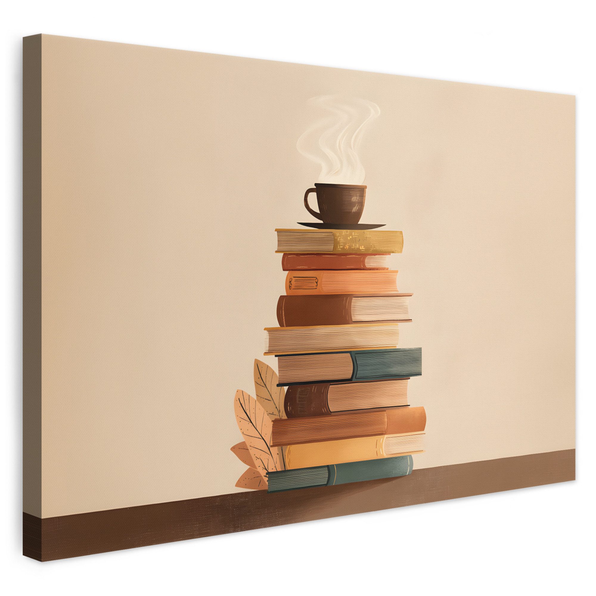 OneMillionCanvasses® Leinwandbild Bücher - Turm - Kaffee - Beige, Fotodruck (1 St), Leinwand Bilder Klein, Wand Dekoration Aesthetic 30x20 cm