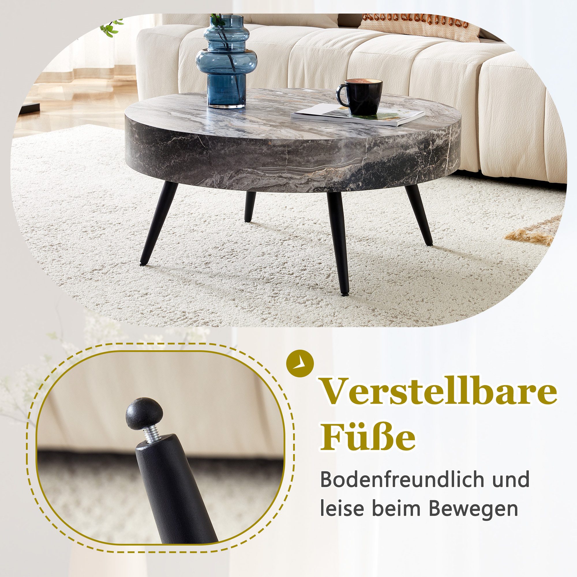 gopop Couchtisch runder Wohnzimmertisch mit Metallbeinen im Industriestil (1-St), 70 x 35,5 cm – Bild 5 von 5