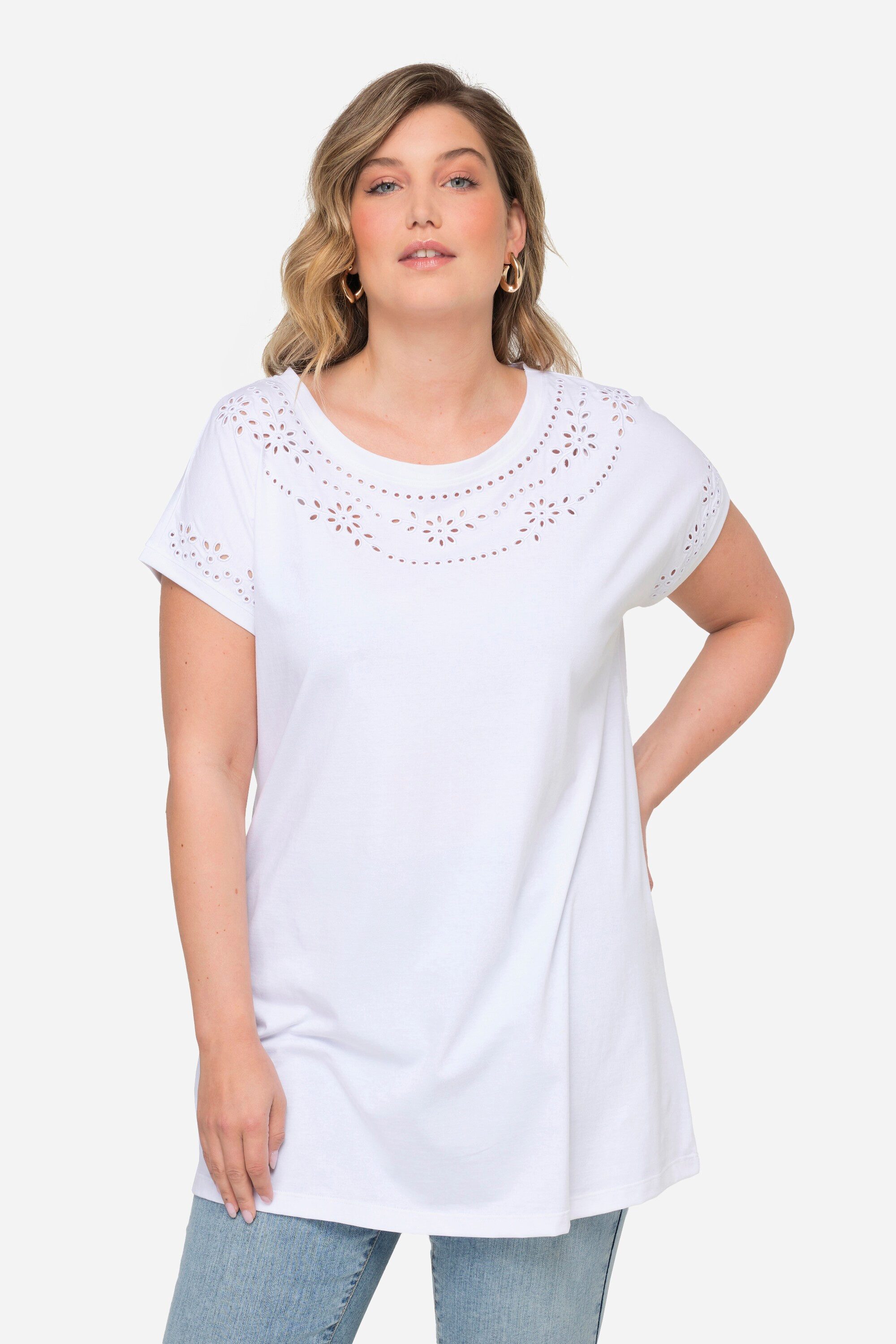 MIAMODA T-Shirt T-Shirt oversized Loch-Stickereien Rundhals günstig online kaufen