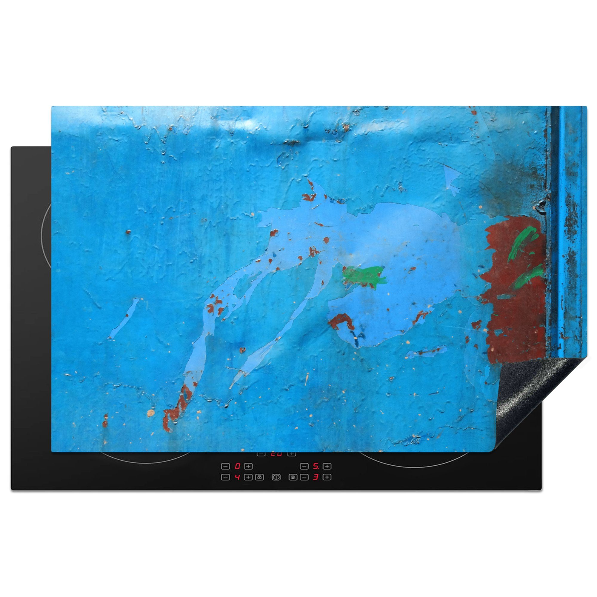 MuchoWow Herdblende-/Abdeckplatte Stahl - Blau Ceranfeldabdeckung 81x52 Rost, für die (1 cm, Vinyl, Induktionskochfeld tlg), küche, - Schutz