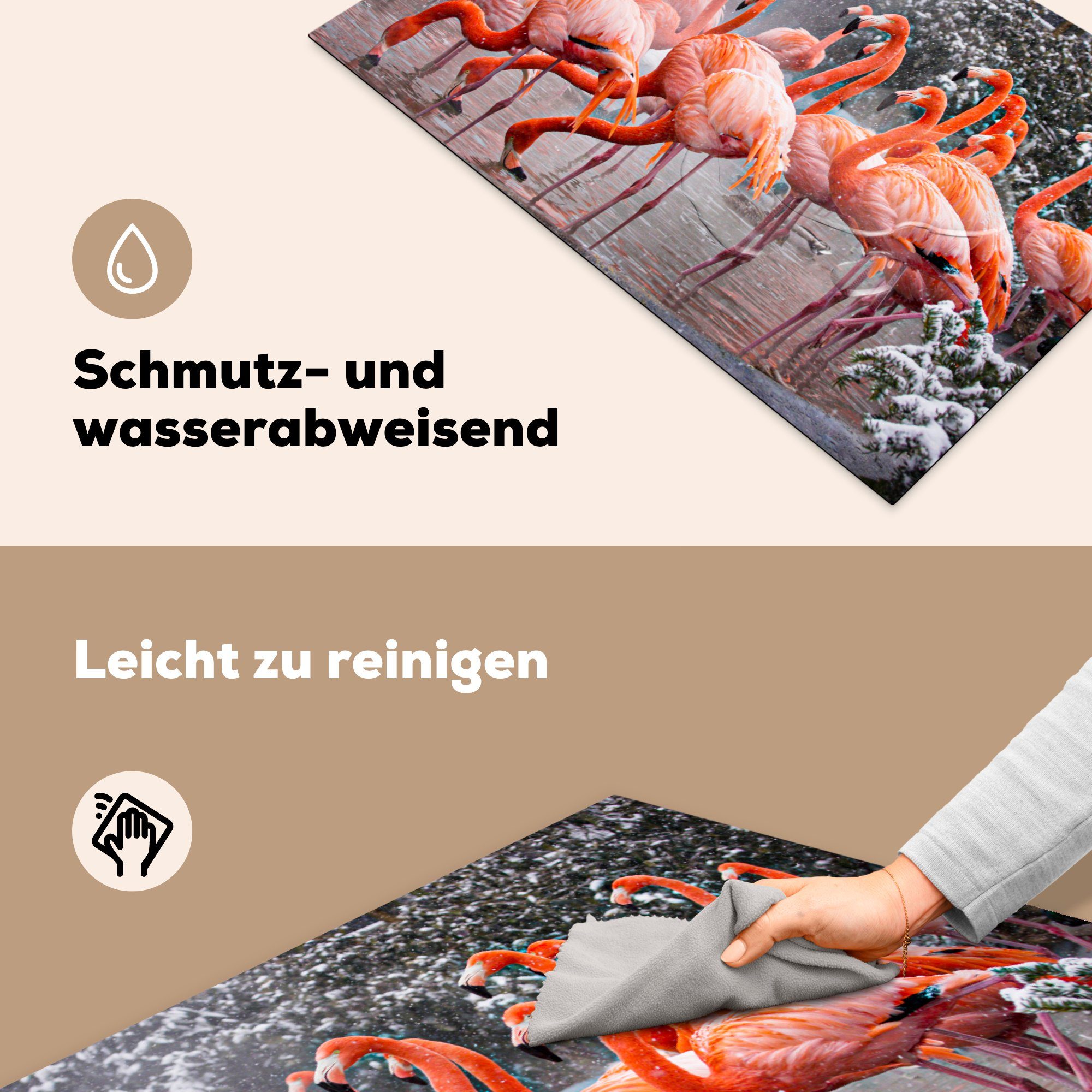 für küche, Herdblende-/Abdeckplatte Flamingo Schutz Ceranfeldabdeckung die cm, (1 - MuchoWow Induktionskochfeld Vinyl, tlg), Schnee Wasser, 81x52 -