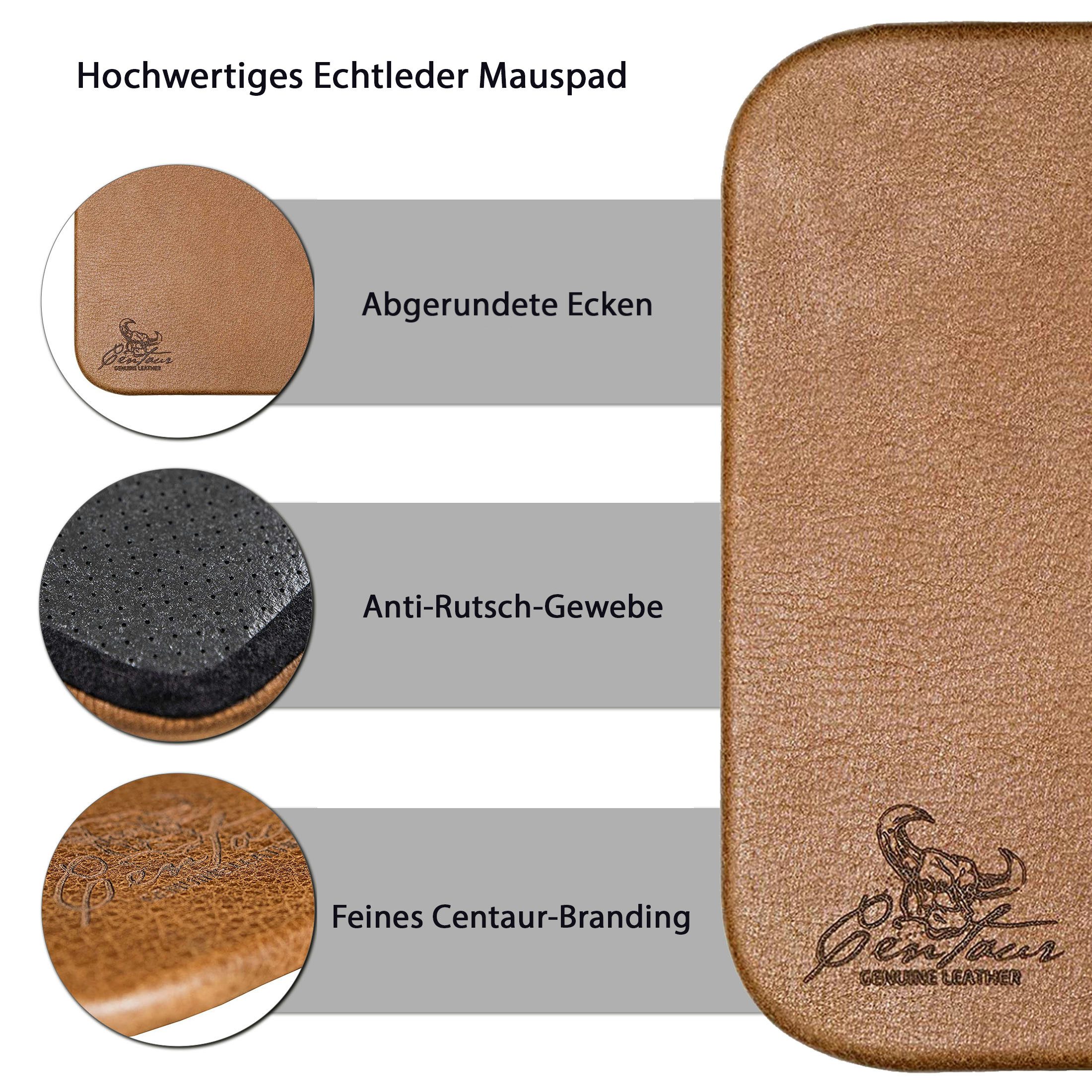 Centaur Mauspad aus echtem Leder 25x18cm Mauspad (1-St., Cognac Vintage), Hochwertiges Leder, echtes Rindleder, Antirutschfunktion, Handarbeit – Bild 3 von 5