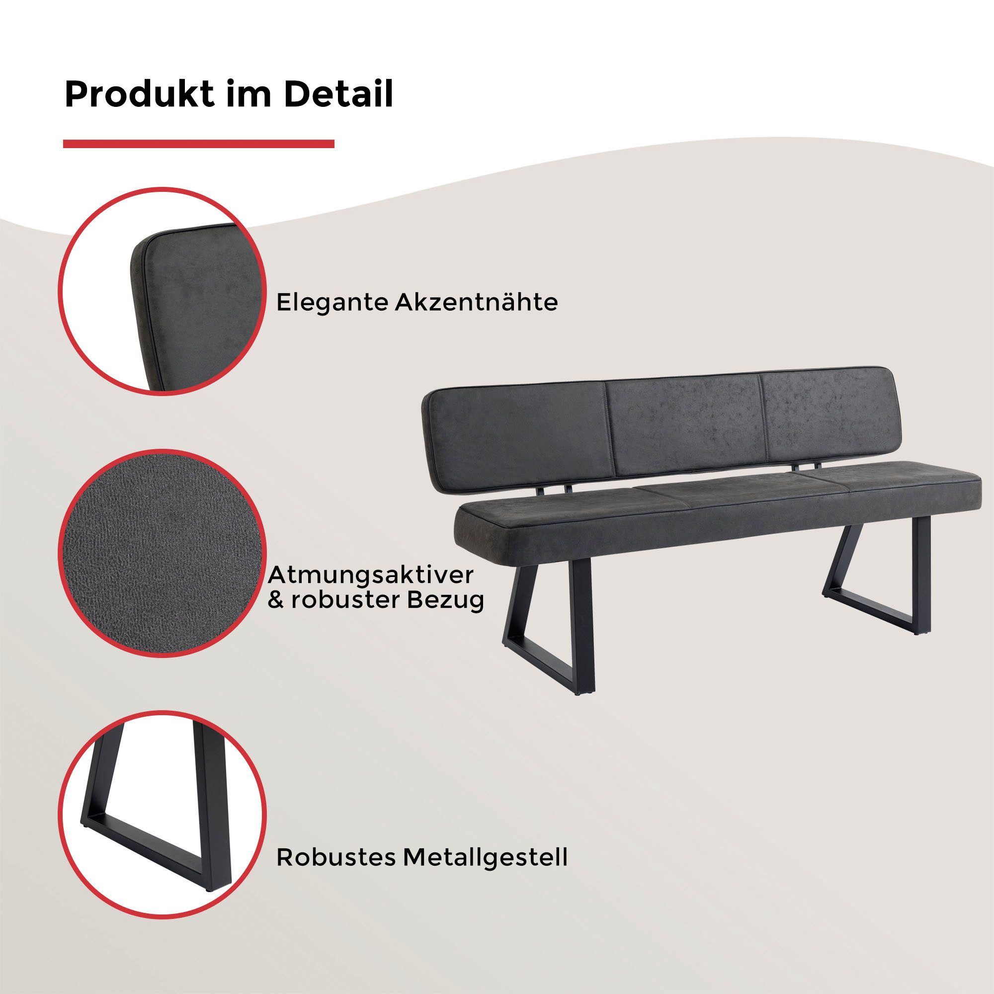 Duo Collection Sitzbank Tara Bank mit Rückenlehne, Hochwertiger Mikrofaserbezug, mit Federkern, bis 260 kg belastbar