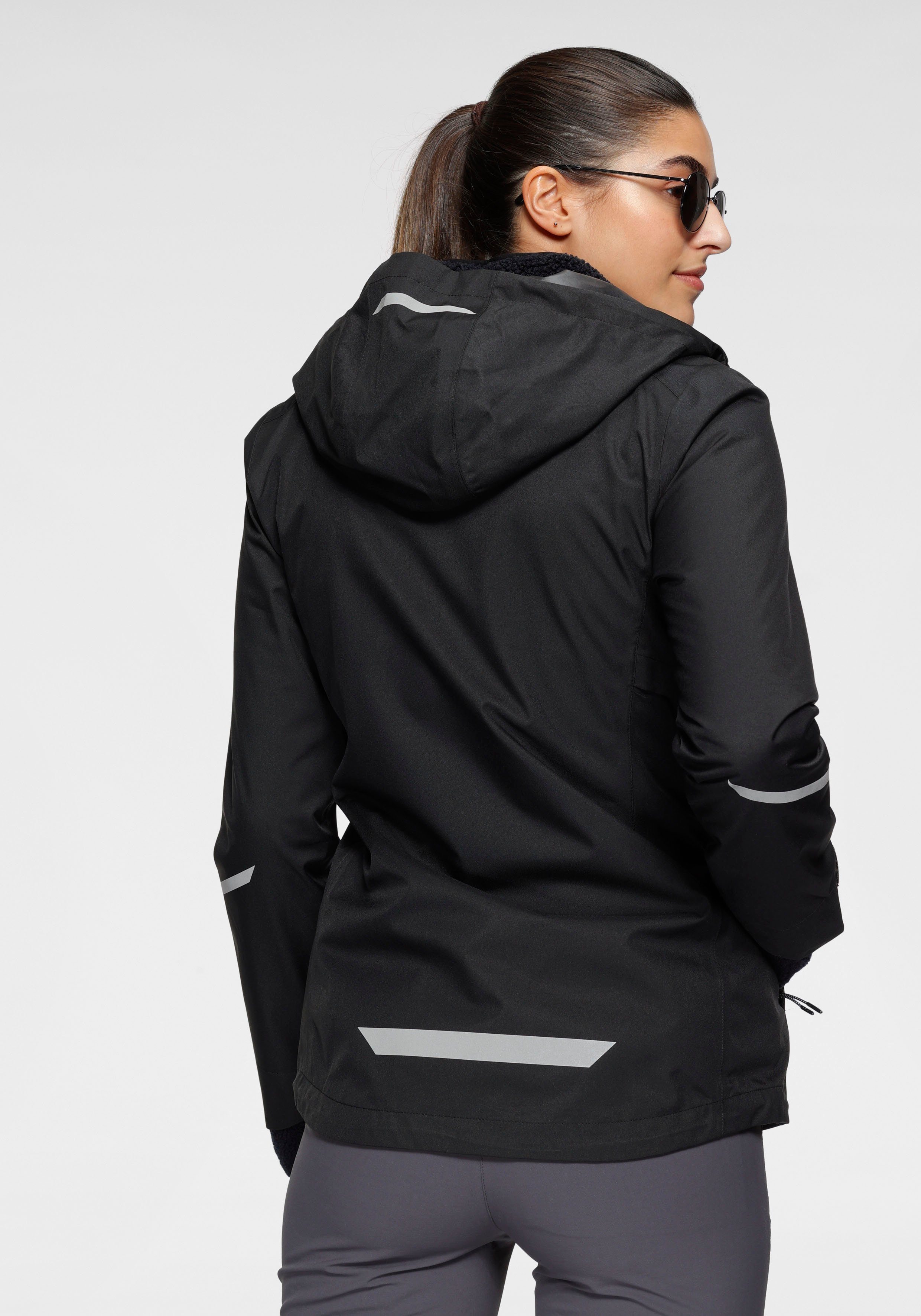 Polarino schwarz Regenjacke mit Reflektorstreifen packable