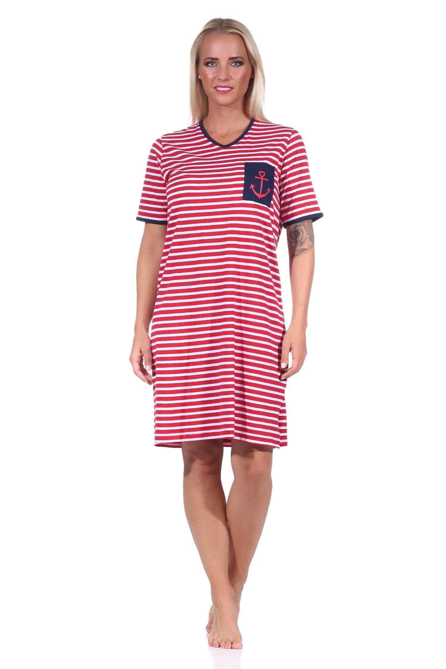 Normann Nachthemd Maritimes kurzarm Damen Nachthemd mit Anker Motiv, auch in Übergrösse rot