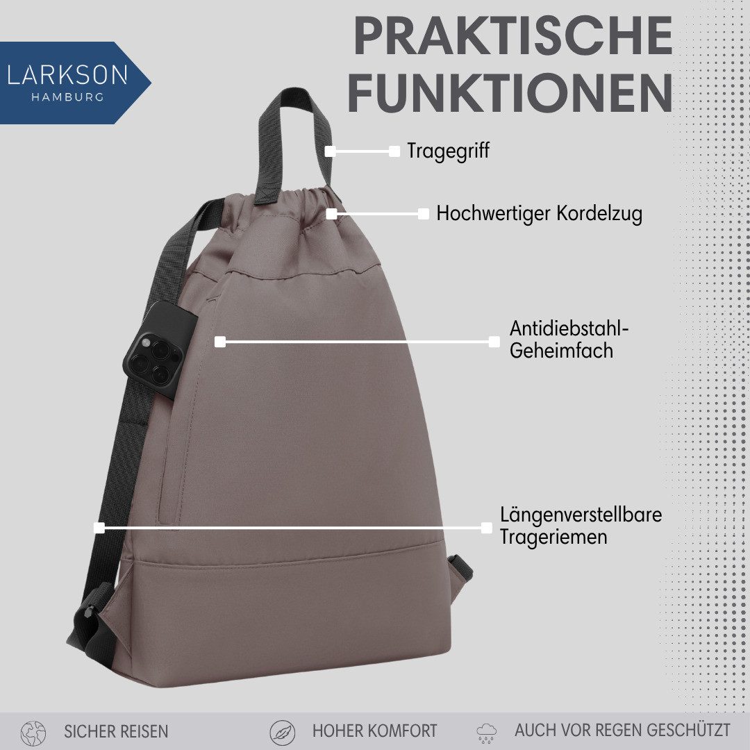LARKSON Turnbeutel No 7 Turnbeutel Damen Herren (1-tlg), Sporttasche, Anti Diebstahl Seitentasche, Wasserabweisend – Bild 4 von 5