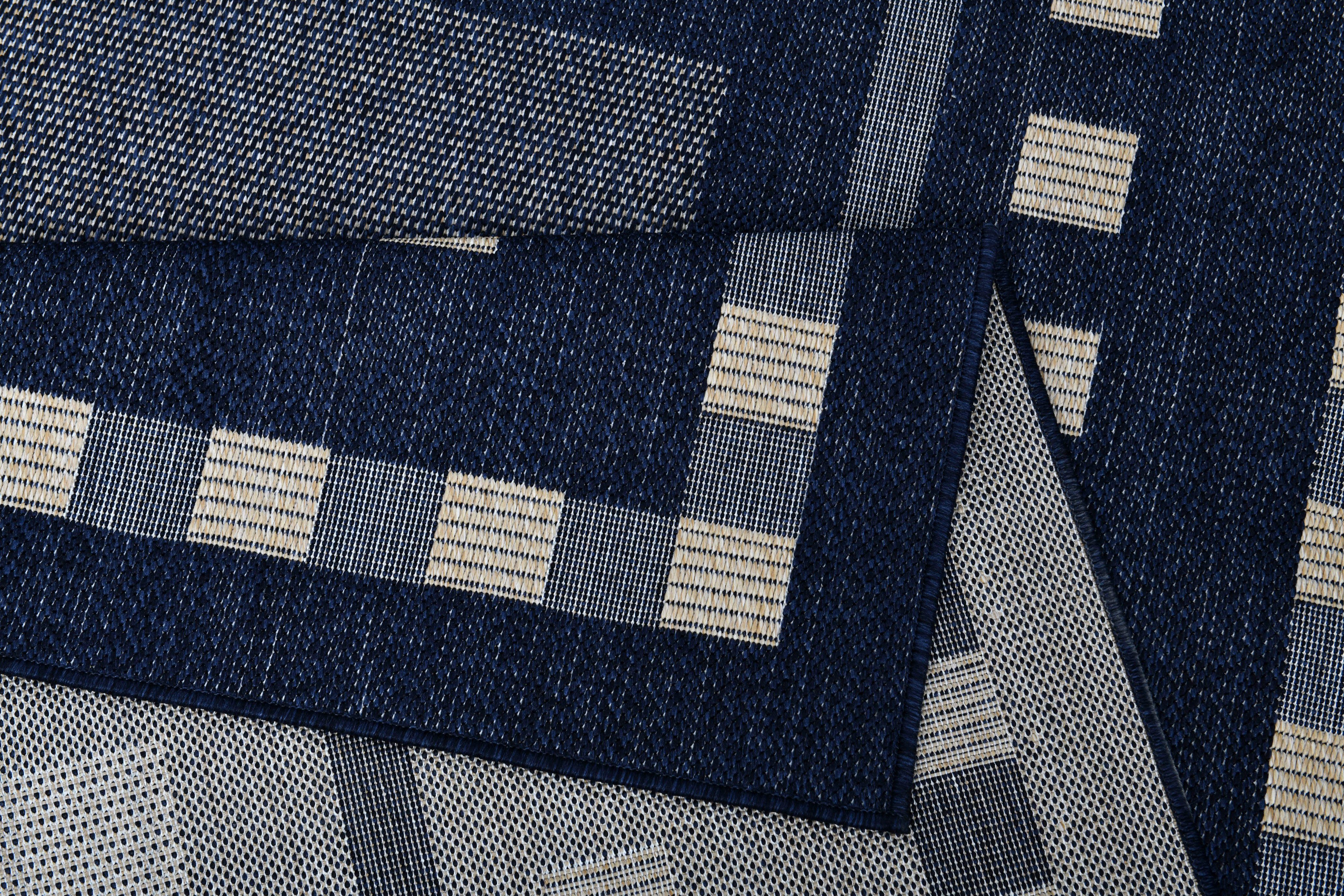 Teppich Dalija, andas, rechteckig, Höhe: Outdoor UV-beständig, Sisal-Optik, Flachgewebe dunkelblau Wetterfest & 8 mm, geeignet