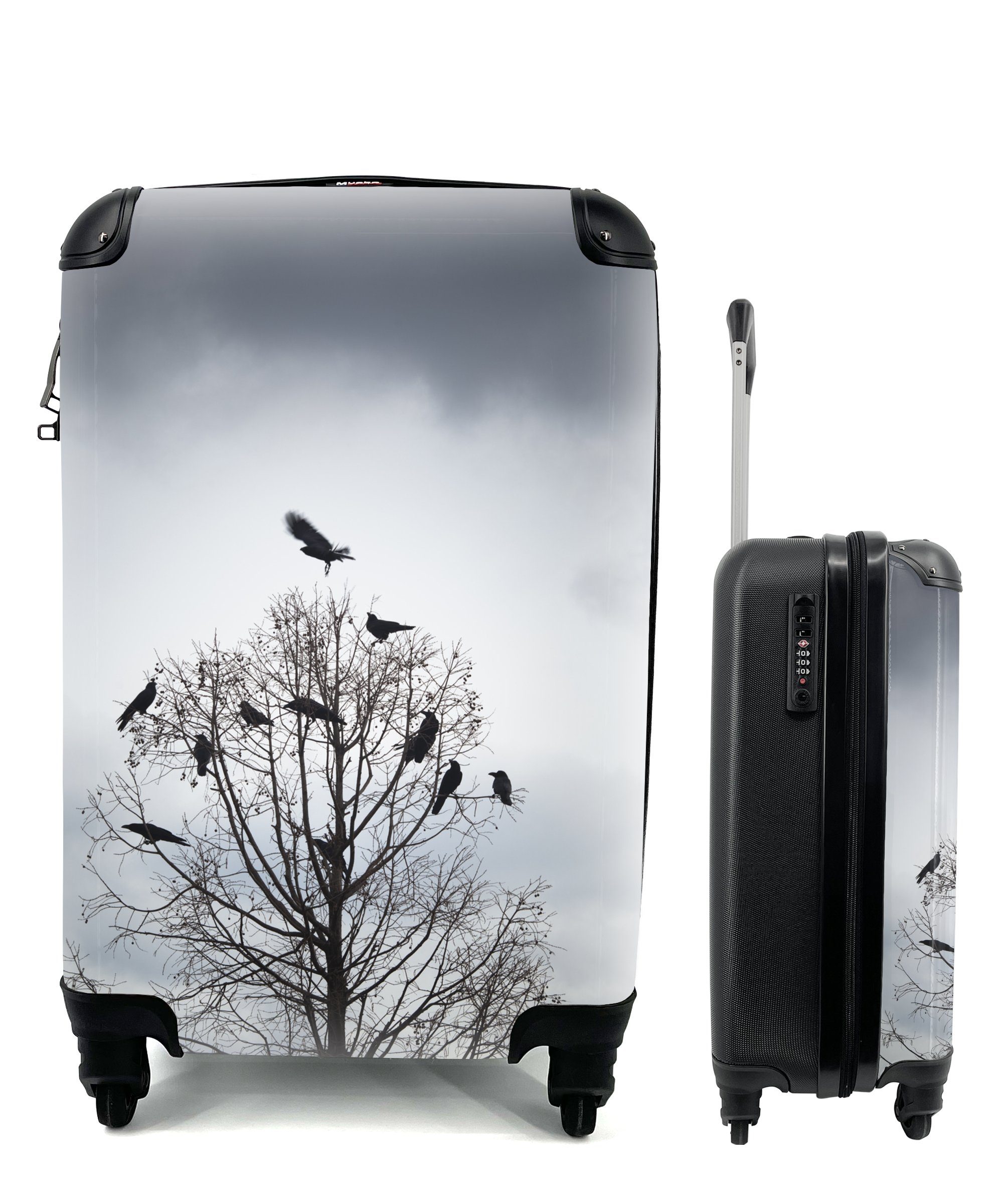 MuchoWow Handgepäckkoffer Vögel 4 Trolley, Handgepäck Ferien, Reisetasche in rollen, Baum, Reisekoffer für mit Rollen, einem