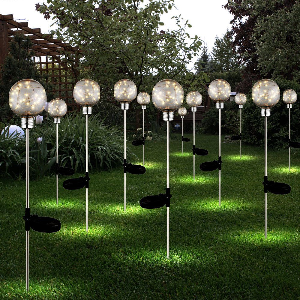 etc-shop LED Gartenleuchte, LED-Leuchtmittel fest verbaut, Warmweiß, 12er  Set LED Außen Steck Lampen SOLAR Kugel Strahler Garten