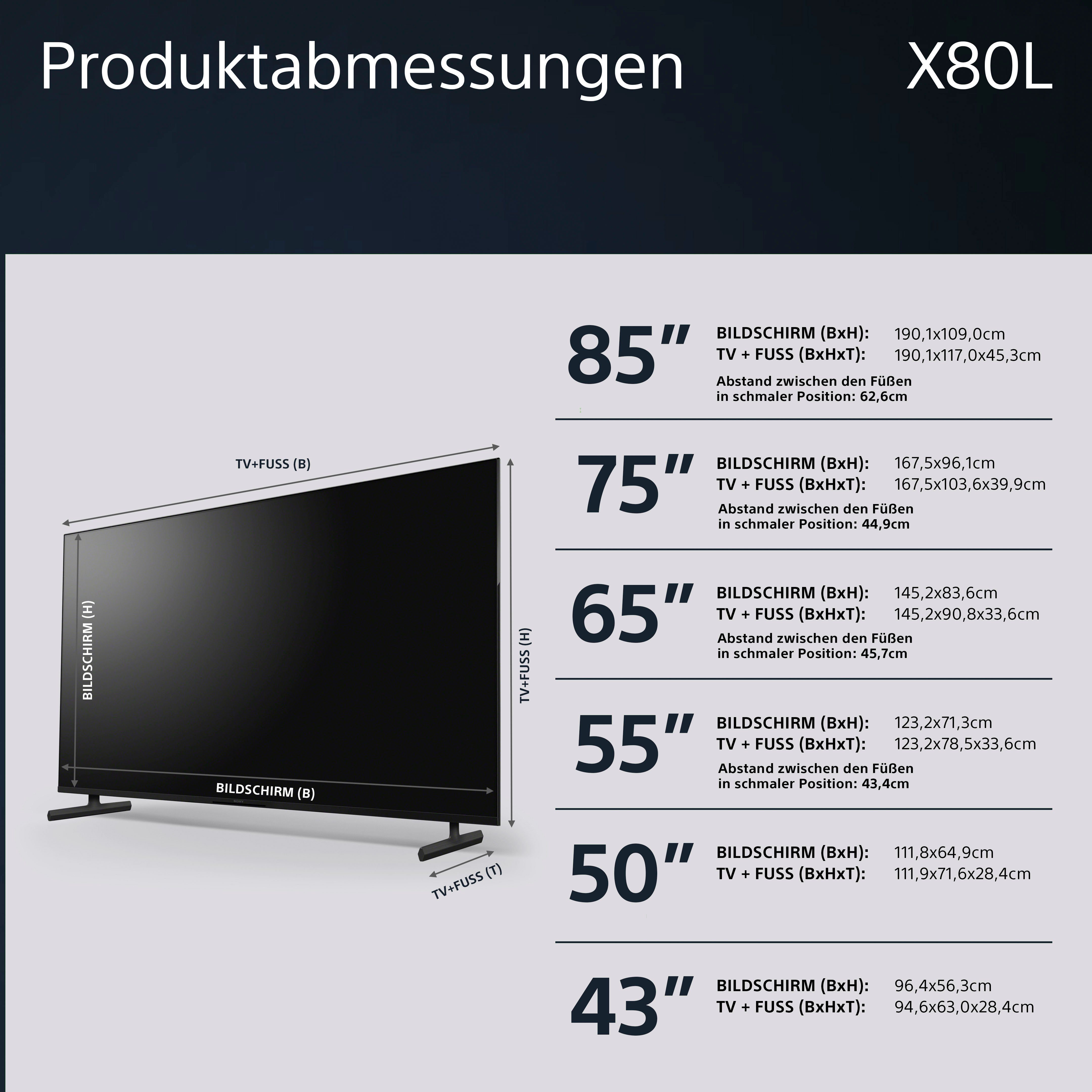 Sony KD-43X80L LED-Fernseher (108 cm/43 Pro, Smart-TV, 4K Google HDR, Zoll, CORE, 2.1) BRAVIA Triluminos HD, Ultra Gaming-Menü, TV, HDMI X1-Prozessor