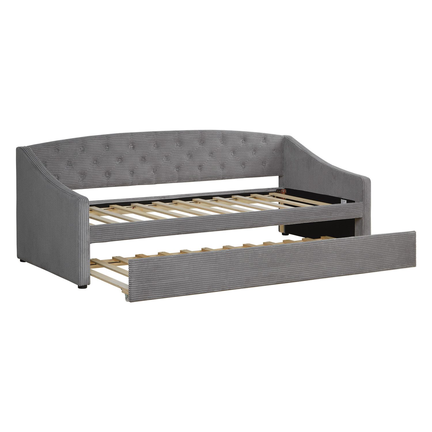Homestyle4u Schlafsofa 90x200 Gästebett Bettfunktion 2 Liegeflächen Cordstoff Grau Couch, Komplett-Set mit Lattenrost, stabil, pflegeleicht, Textil, Gästezimmer, Hellgrau