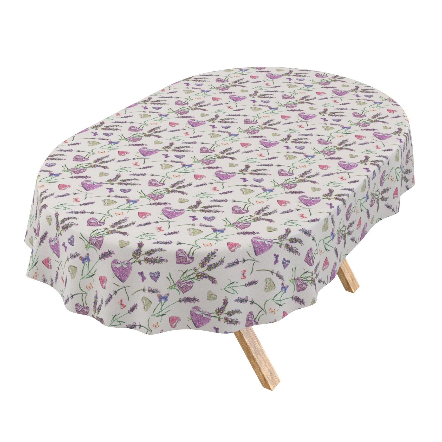 ANRO Tischdecke Wachstuch 3.0 abwaschbar Lavanda Herz Tischwäsche (Einzelstück 1-tlg), wasserabweisend PU-Beschichtet Ruhig Lila Oval 160x140cm