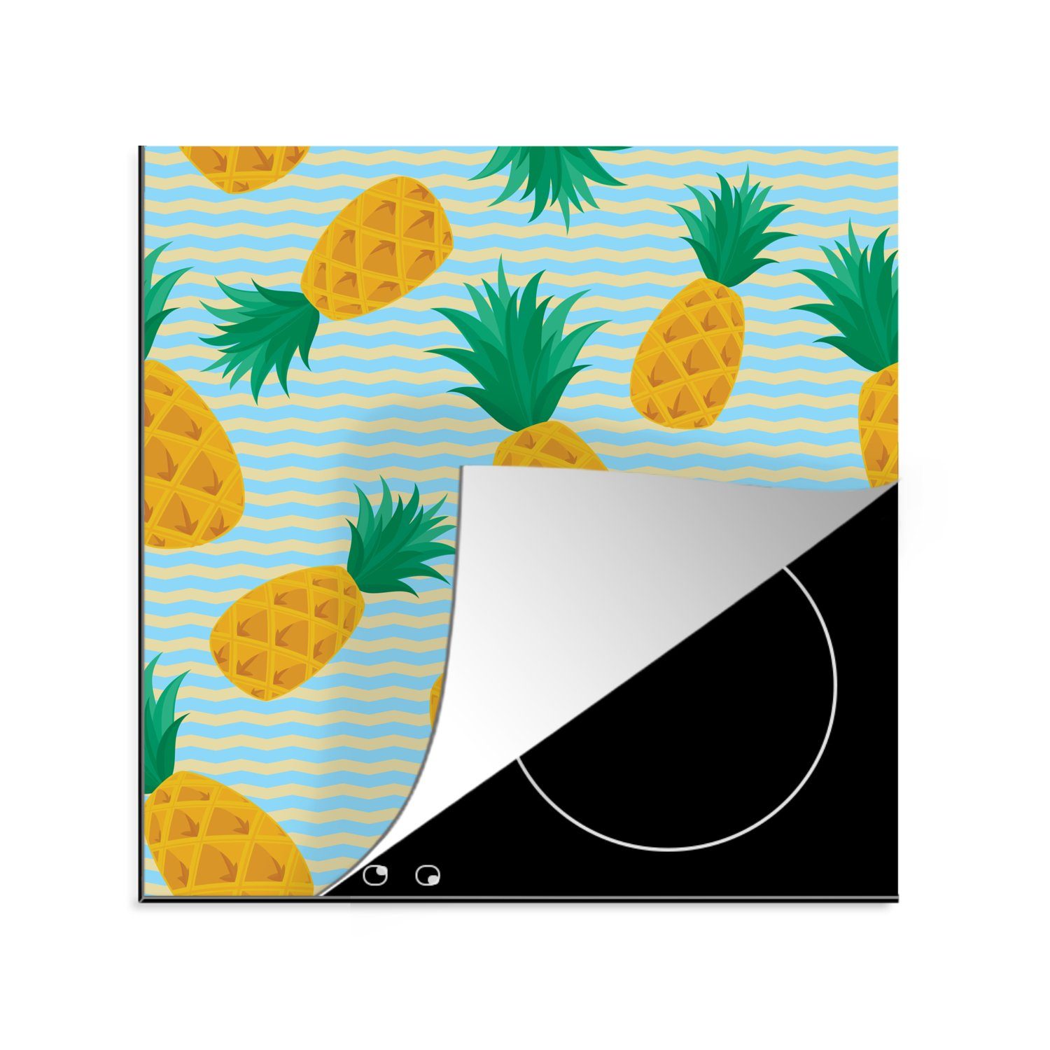 MuchoWow Herdblende-/Abdeckplatte Ananas - Muster - Streifen, Vinyl, (1 tlg), 78x78 cm, Ceranfeldabdeckung, Arbeitsplatte für küche