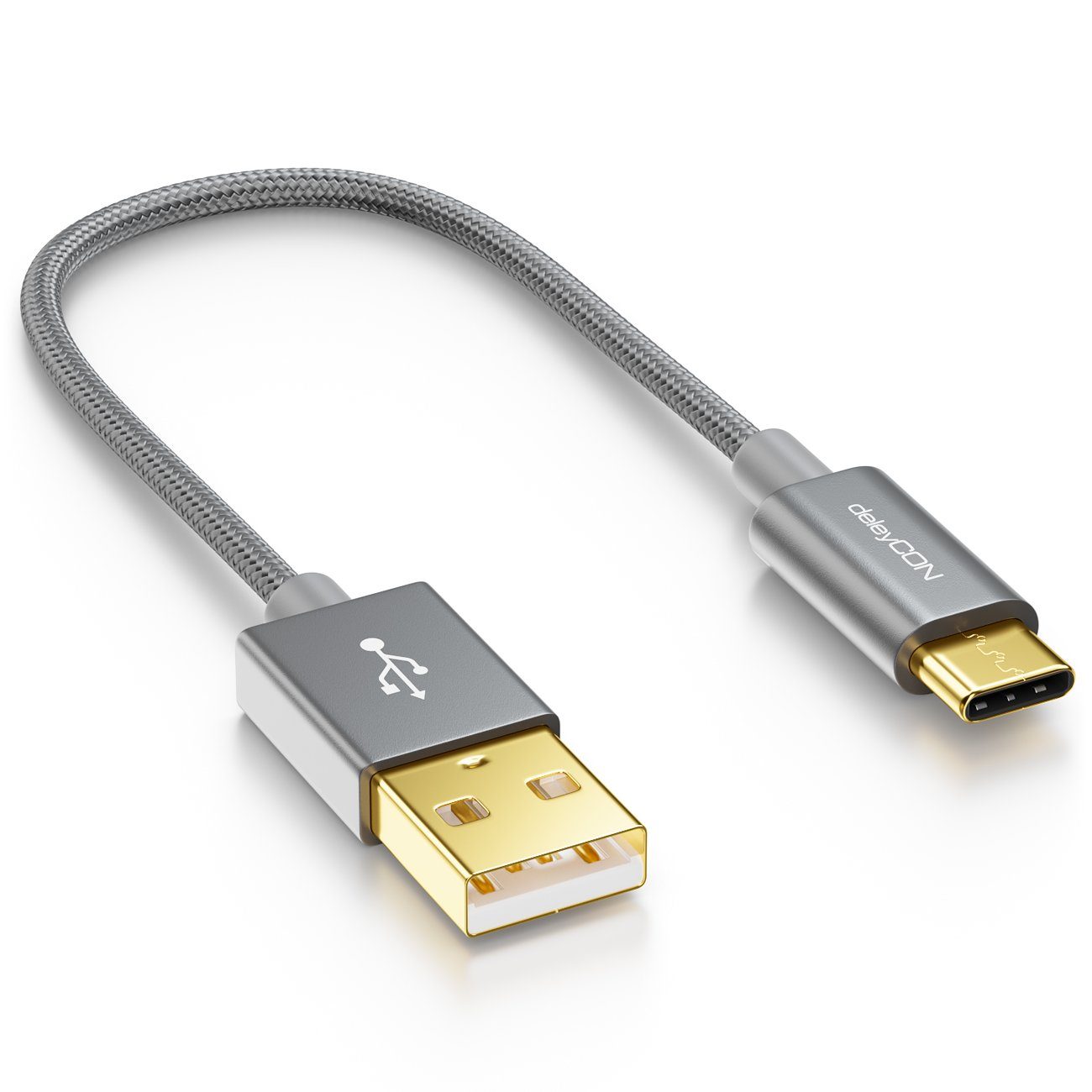 deleyCON deleyCON USB C Kabel 0,15m Nylon + Metallstecker auf USB 2.0 (Typ-A) Smartphone-Kabel