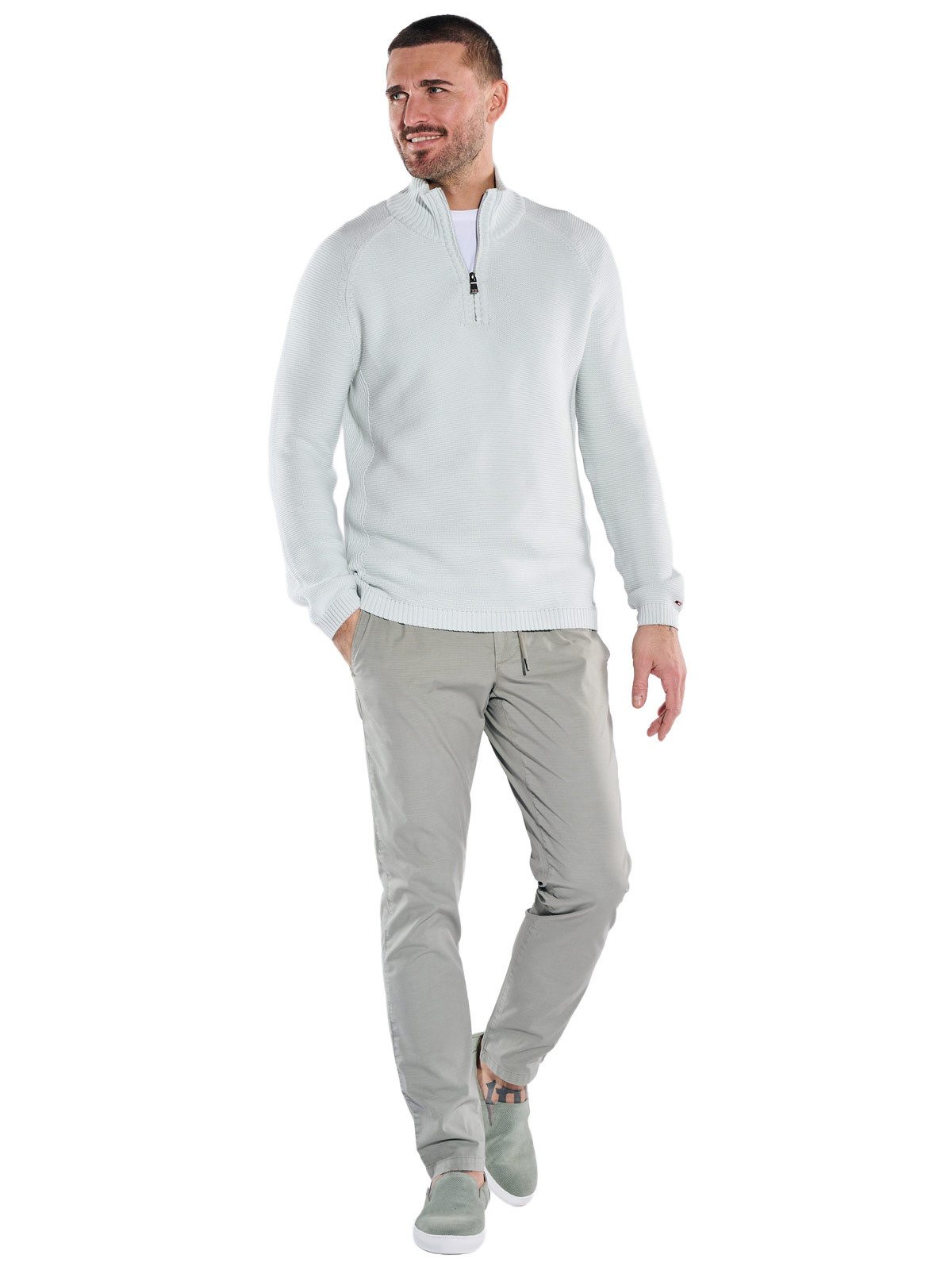 emilio adani Stehkragenpullover Herren Stehkragen-Pullover mit Reißverschluss, Hellgrau